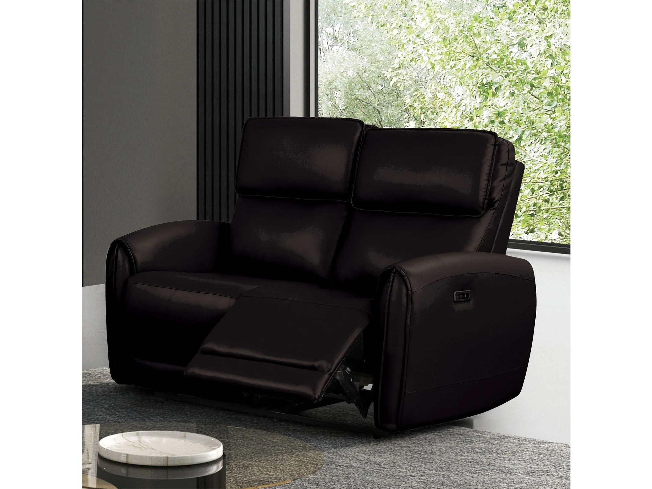Schlieren Black Leatherette Reclinig Loveseat