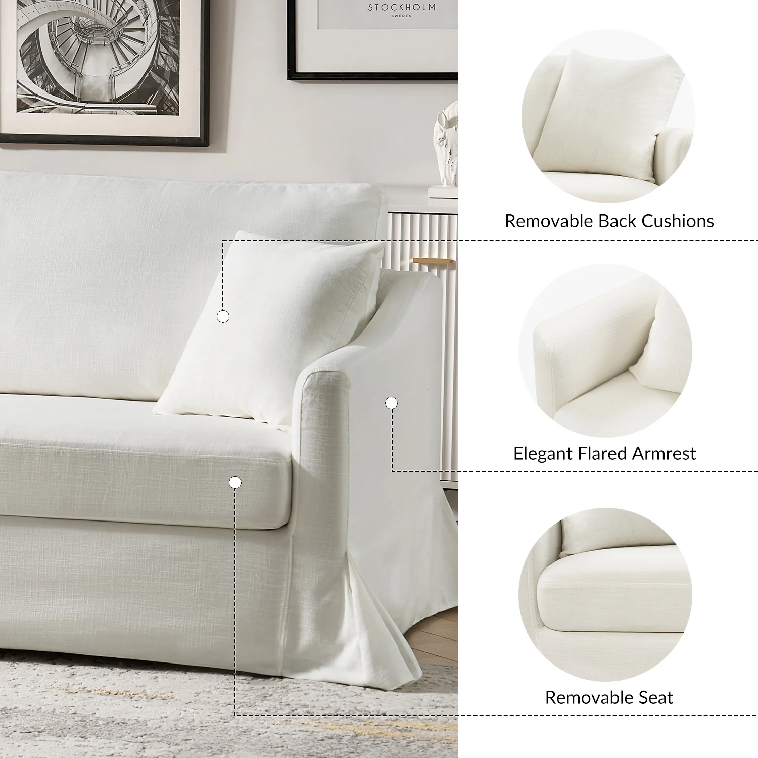 Patrice Slipcovered Sofa in White - Image 4