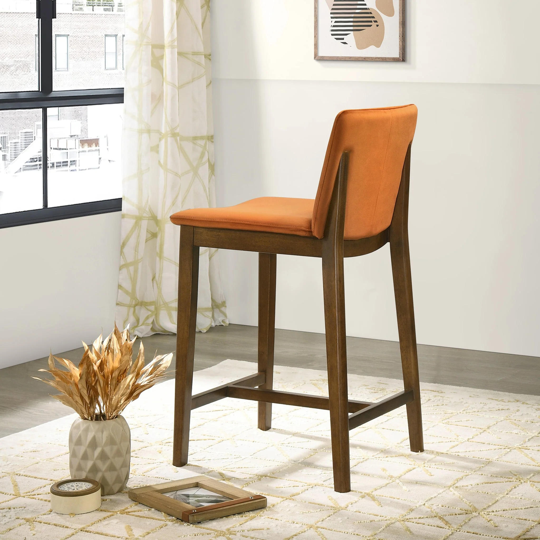 Shannon Counter Chair In Burnt Orange Velvet - Image 3