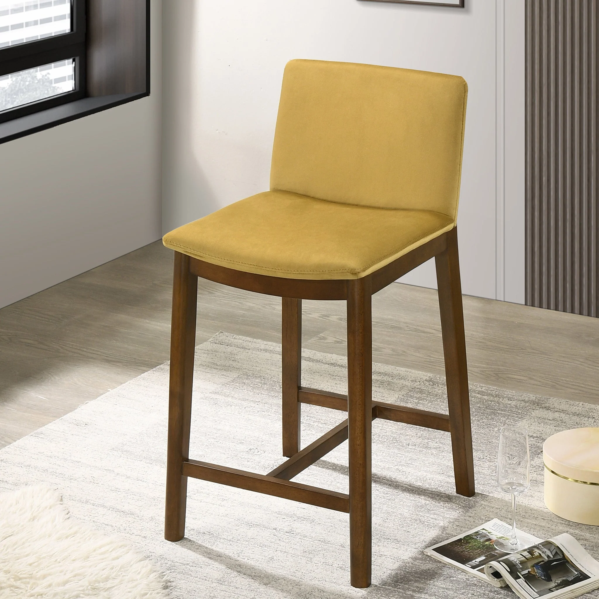 Shannon Counter Chair In Dark Yellow Velvet - Image 5
