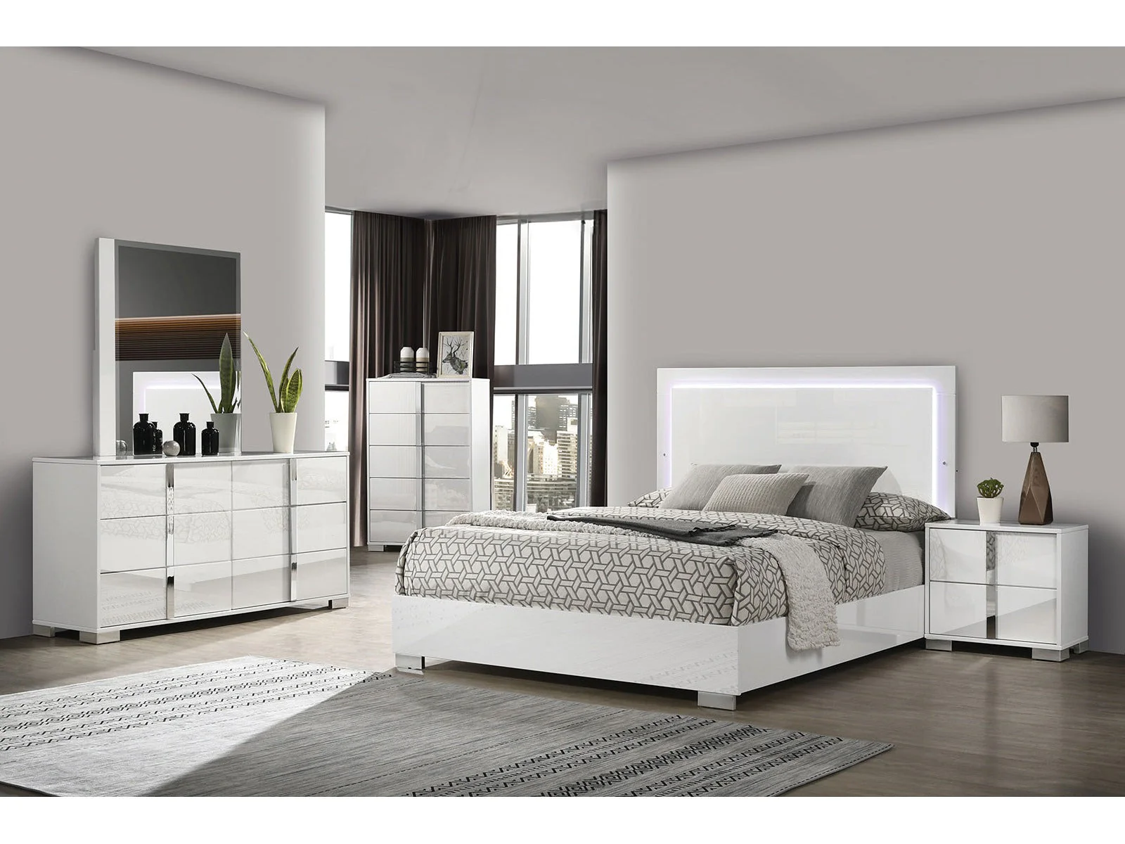 Sinistra White Queen 5 Piece Bedroom Set w/2 Nightstands
