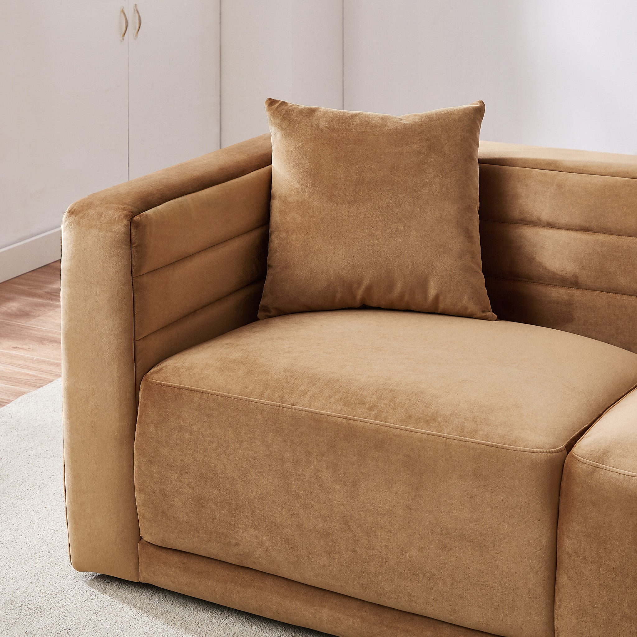 Solo Corner Sectional Sofa With Ottoman - Cognac Velvet - Image 5