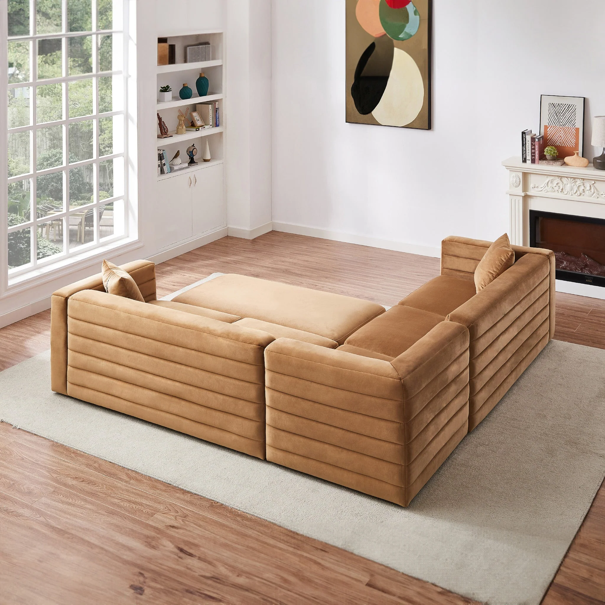 Solo Corner Sectional Sofa With Ottoman - Cognac Velvet - Image 6