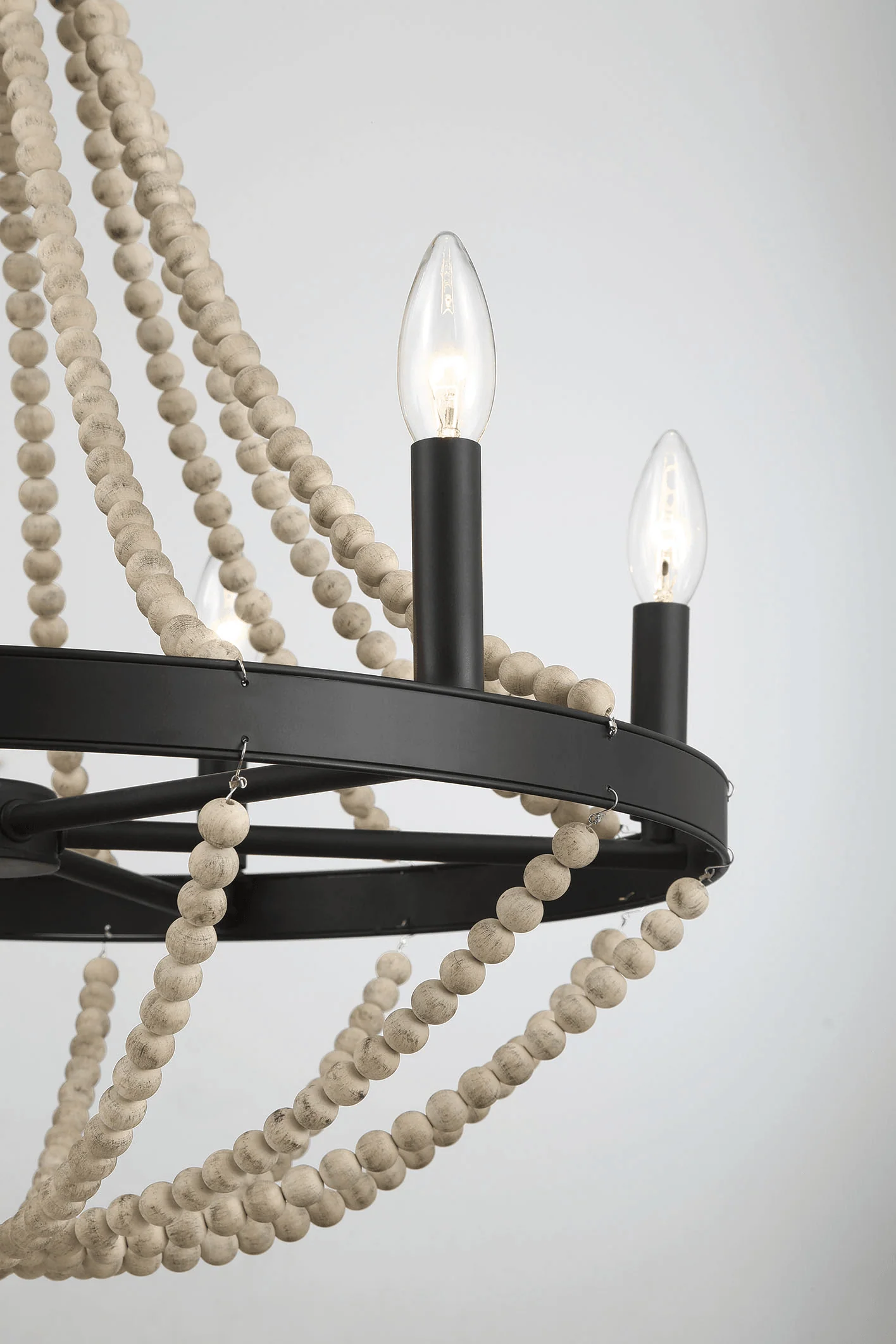 Starry Wood Chandelier Farmhouse Six Candle Light Wood Beaded Black Pendant Light for Dining Room - Image 5