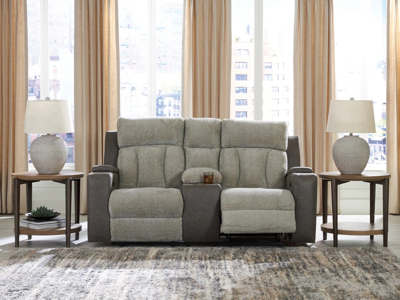 Stately Check Power Reclining Loveseat/Console/Adjustable Headrest - Image 2
