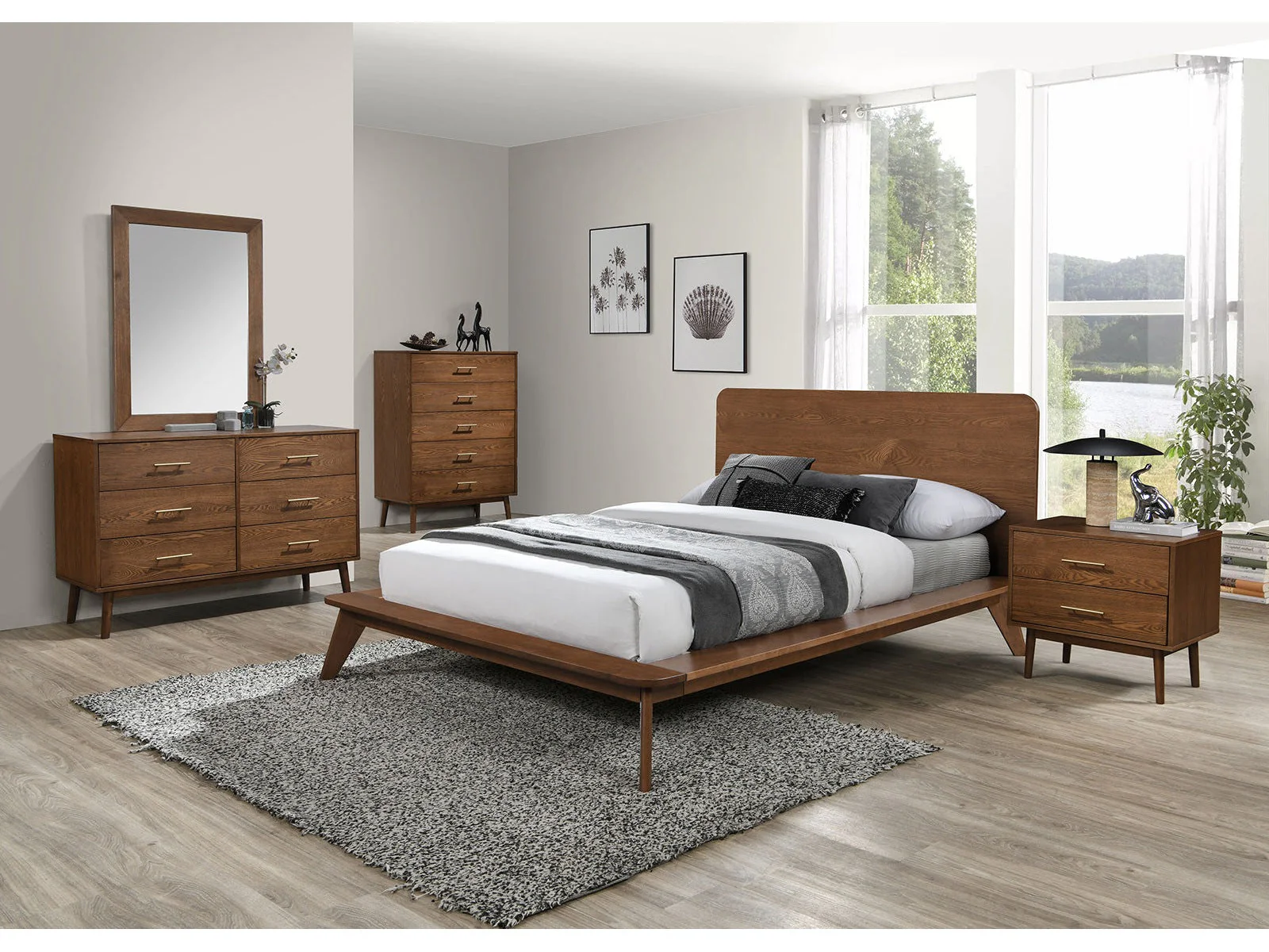 Stathelle Walnut 5 Pc. Queen Bedroom Set w/ 2NS