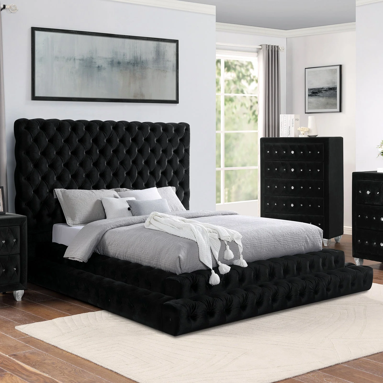 Stefania Black 5 Pc. Queen Bedroom Set w/ 2NS - Image 2