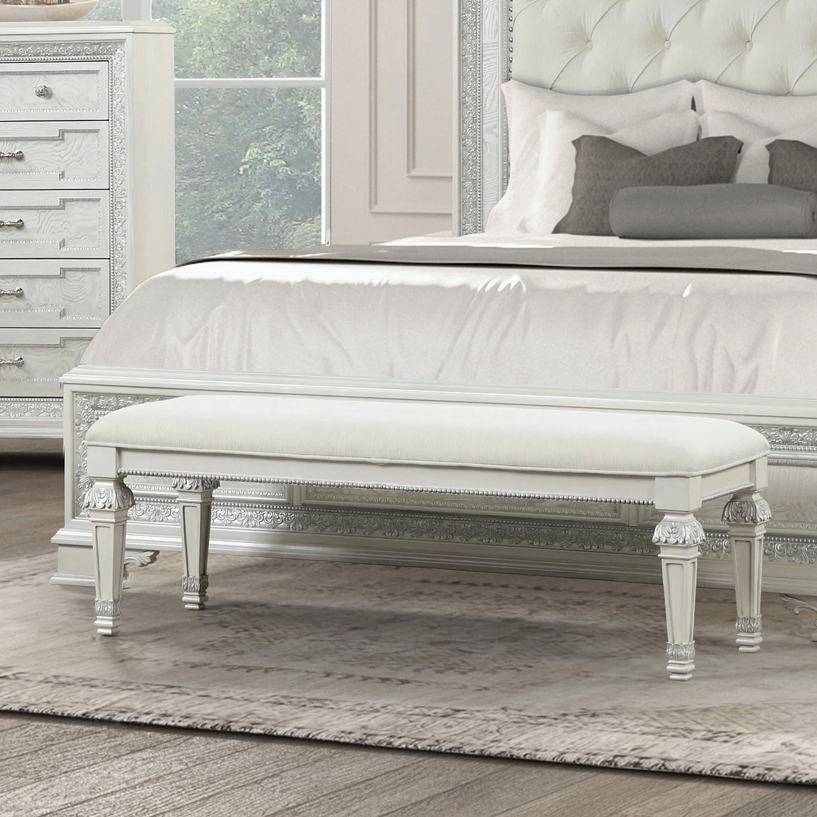 Stella Mia Creamy White Bedroom Bench - Image 3