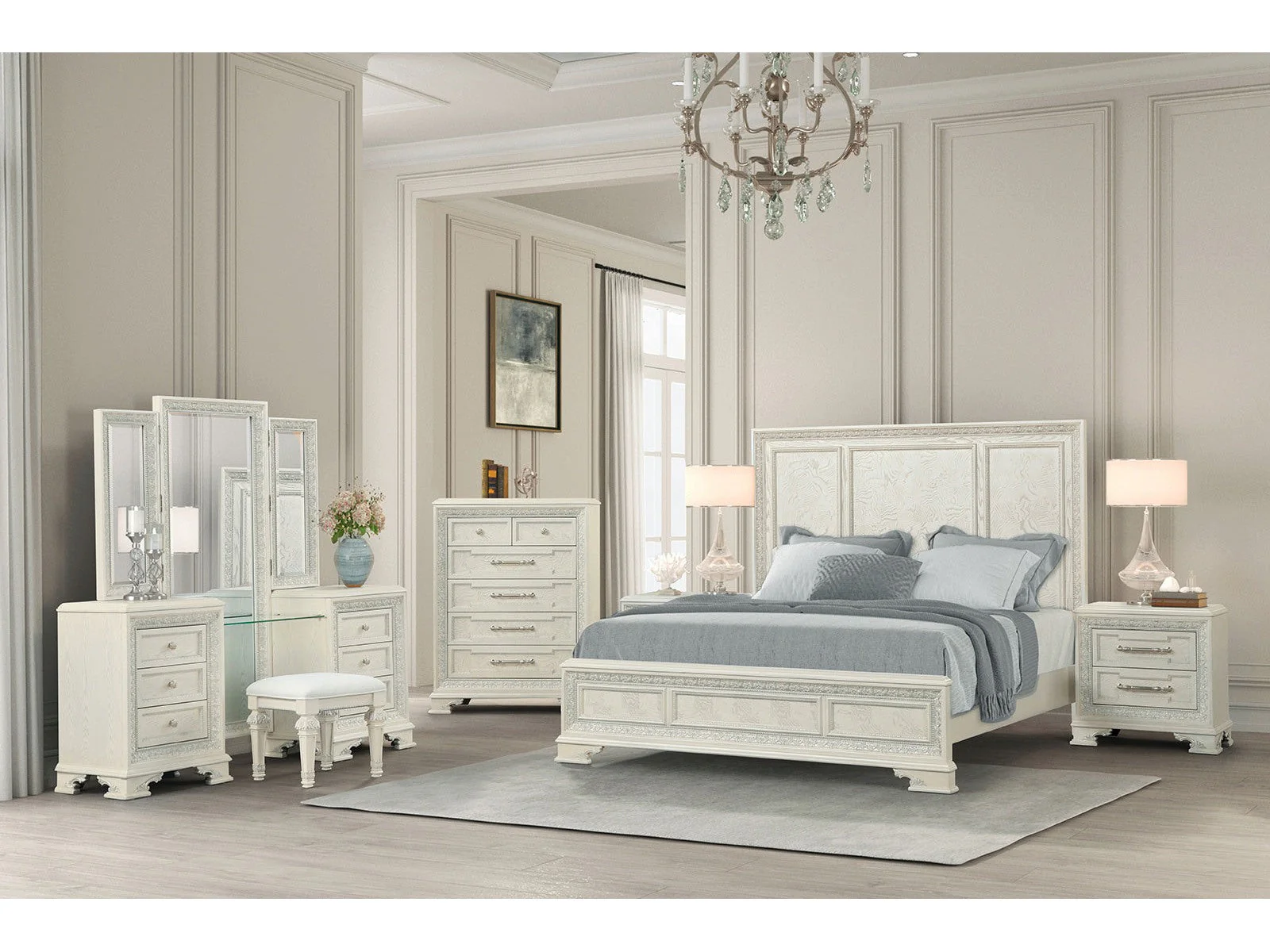 Stella Mia Creamy White Queen 4 Piece Bedroom Set