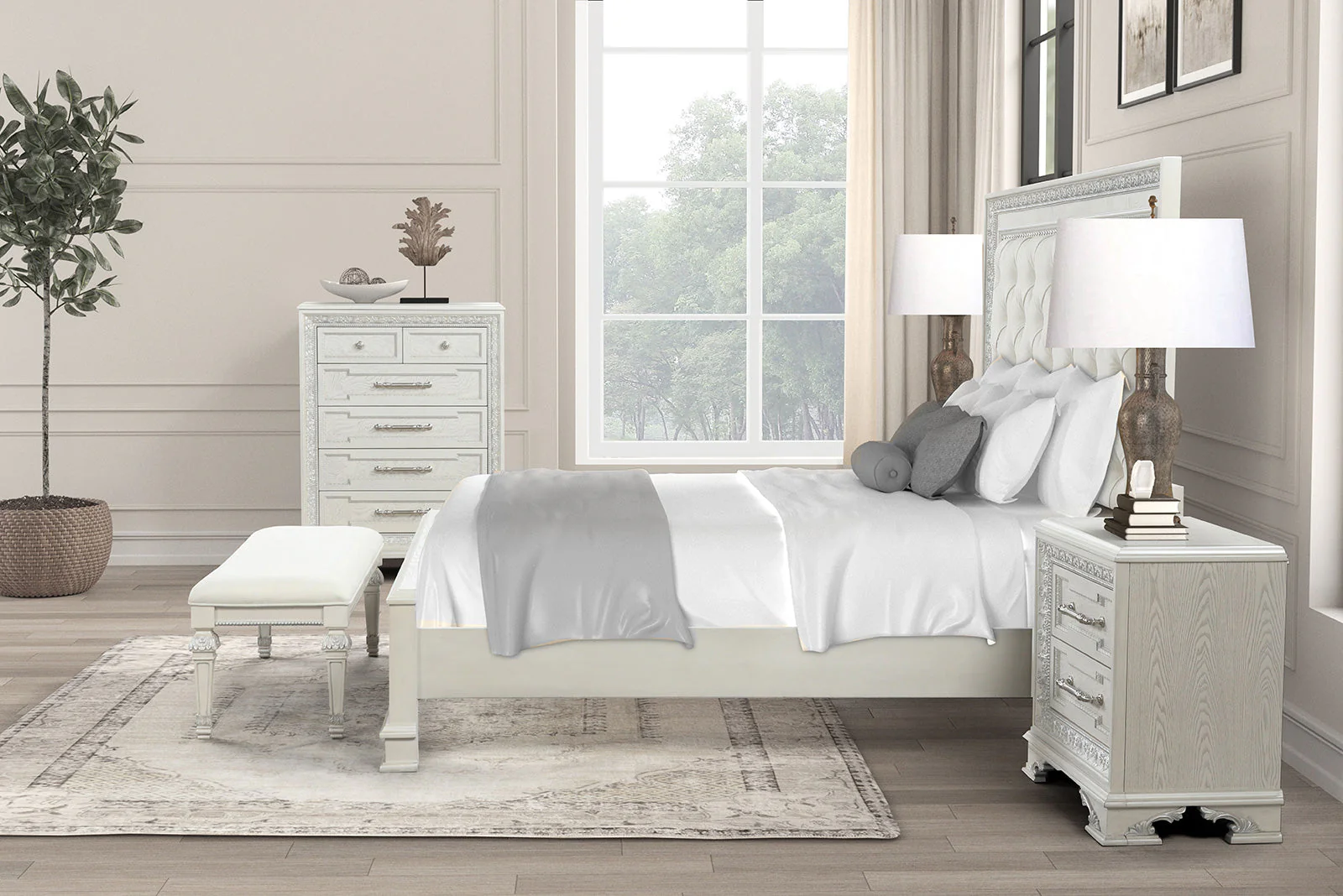 Stella Mia Creamy White Queen Full 5 Piece Bedroom Set w/Chest - Image 2