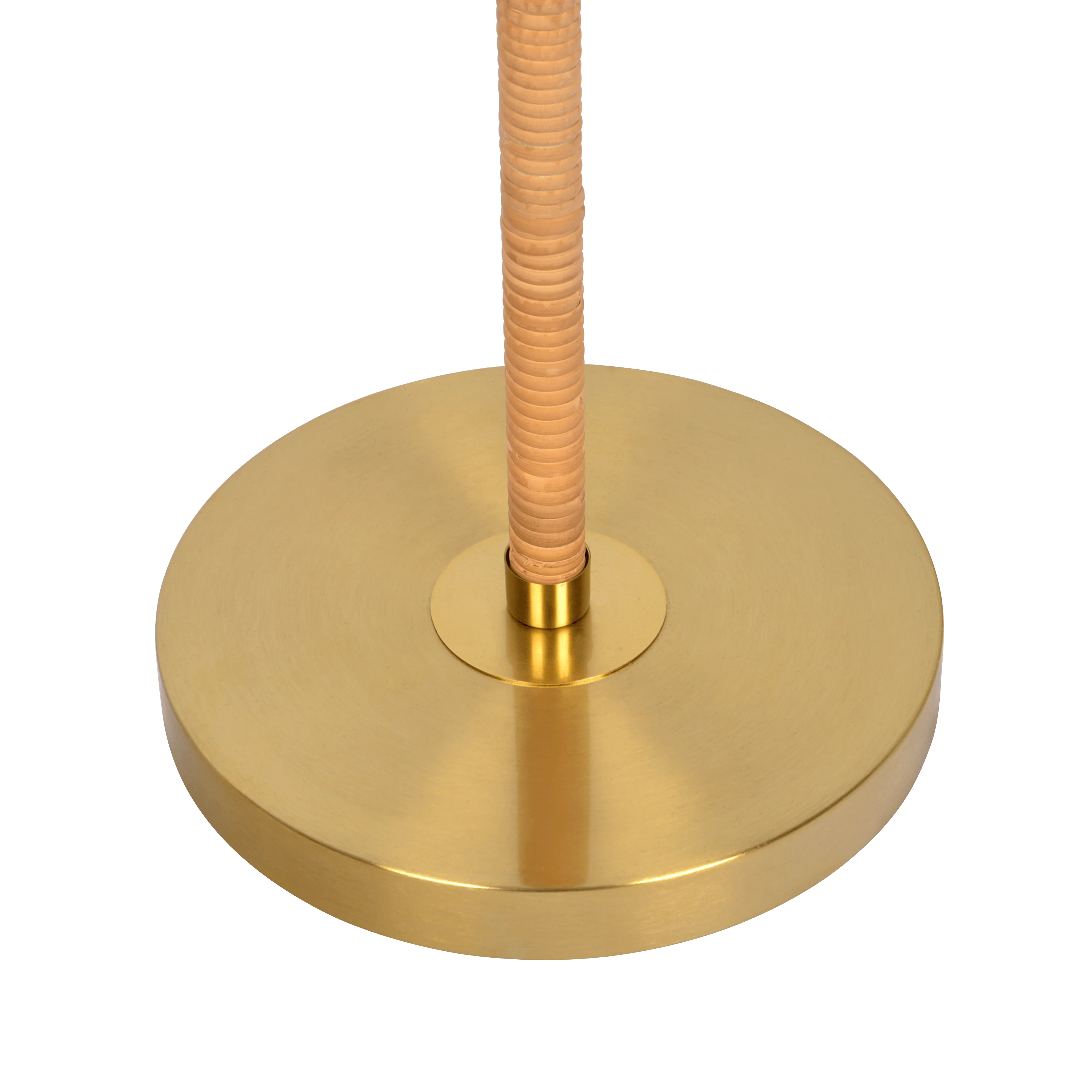 Stellar Wood Rattan Tube , Gold Brass Metal and White Linen Shade Floor Lamp - Image 5
