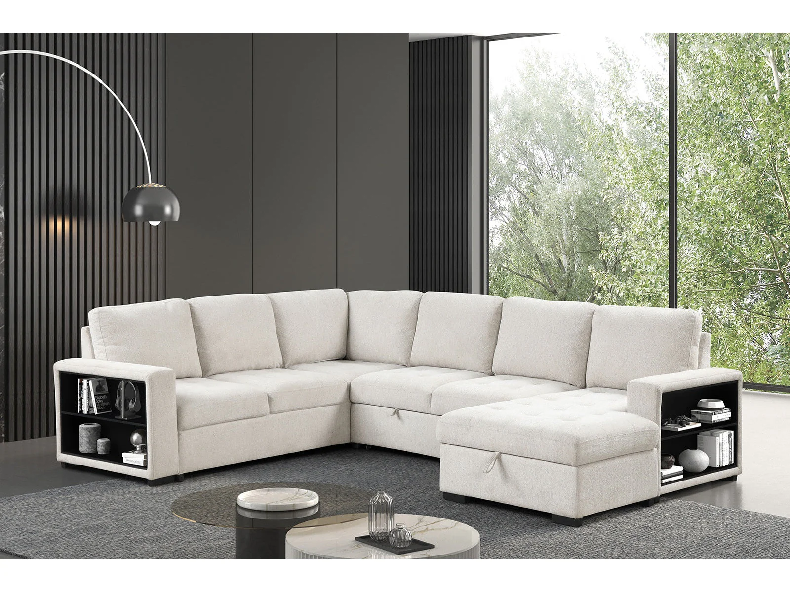 Stockwell Beige Sleeper Sectional Sofa