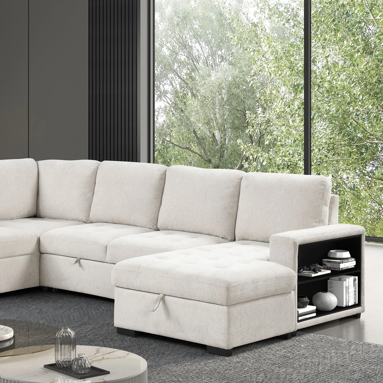 Stockwell Beige Sleeper Sectional Sofa - Image 2