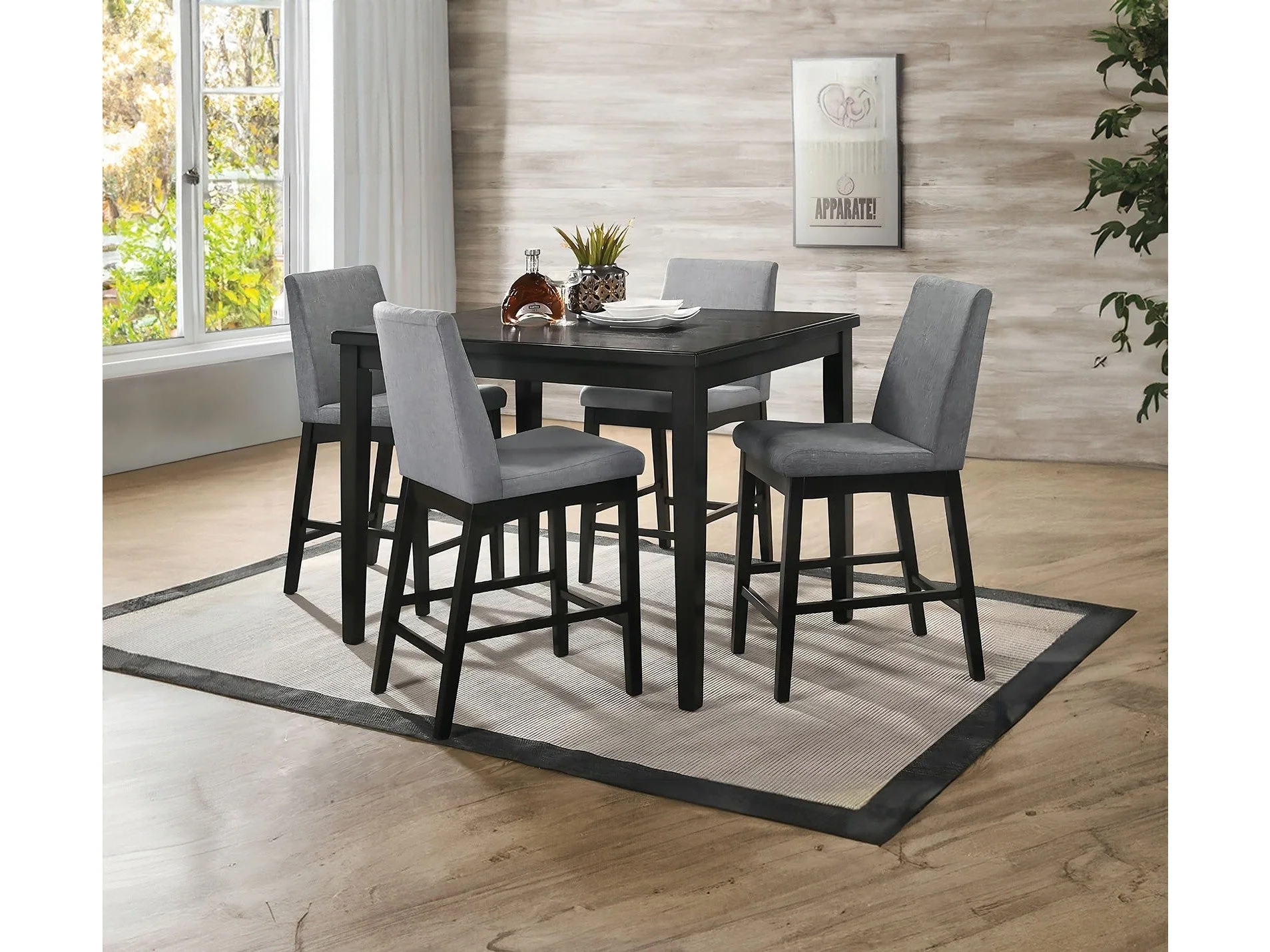 Strom Dark Walnut 5 Piece Counter Height Dining Set