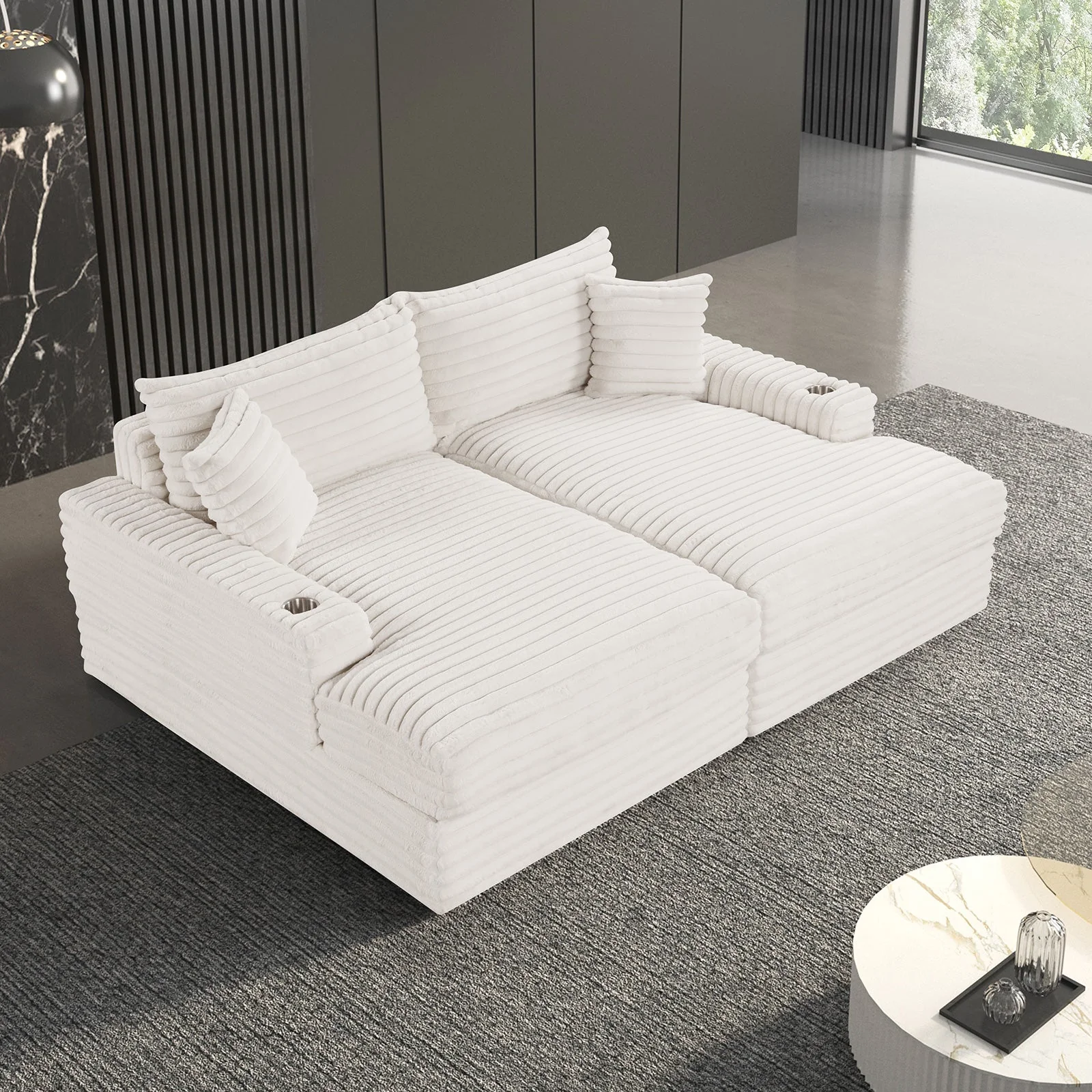 Stupendous II White Corduroy Double Chaise Sectional Sofa - Image 3