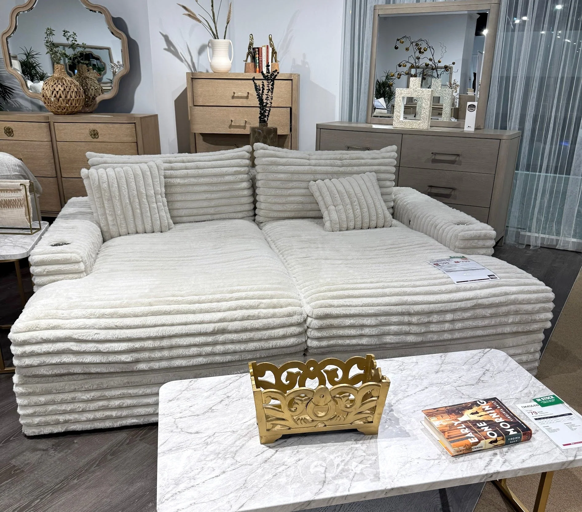 Stupendous II White Corduroy Double Chaise Sectional Sofa - Image 4