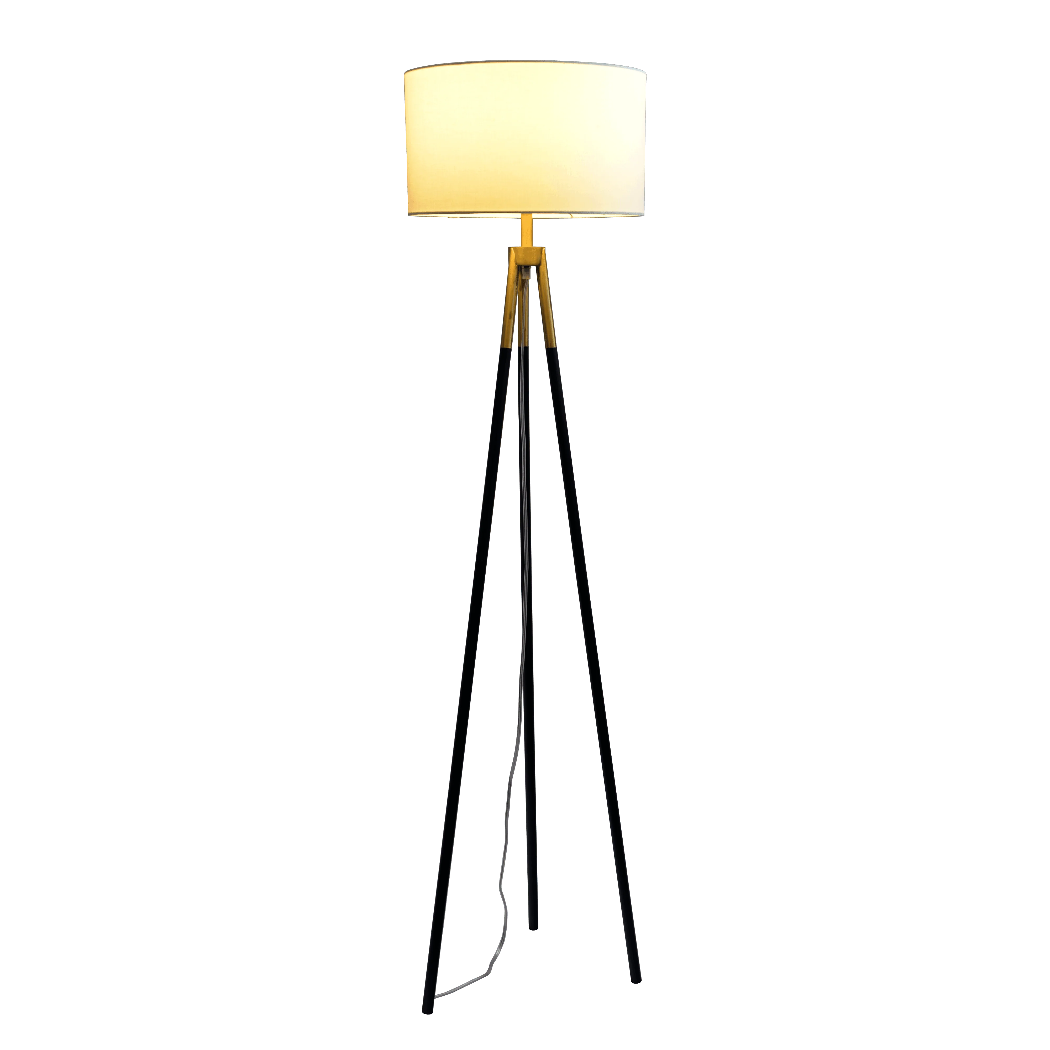 Sway Brassed Gold Floor Lamp with On/Off Switch Triple Legs White Fabric Shade - Image 2