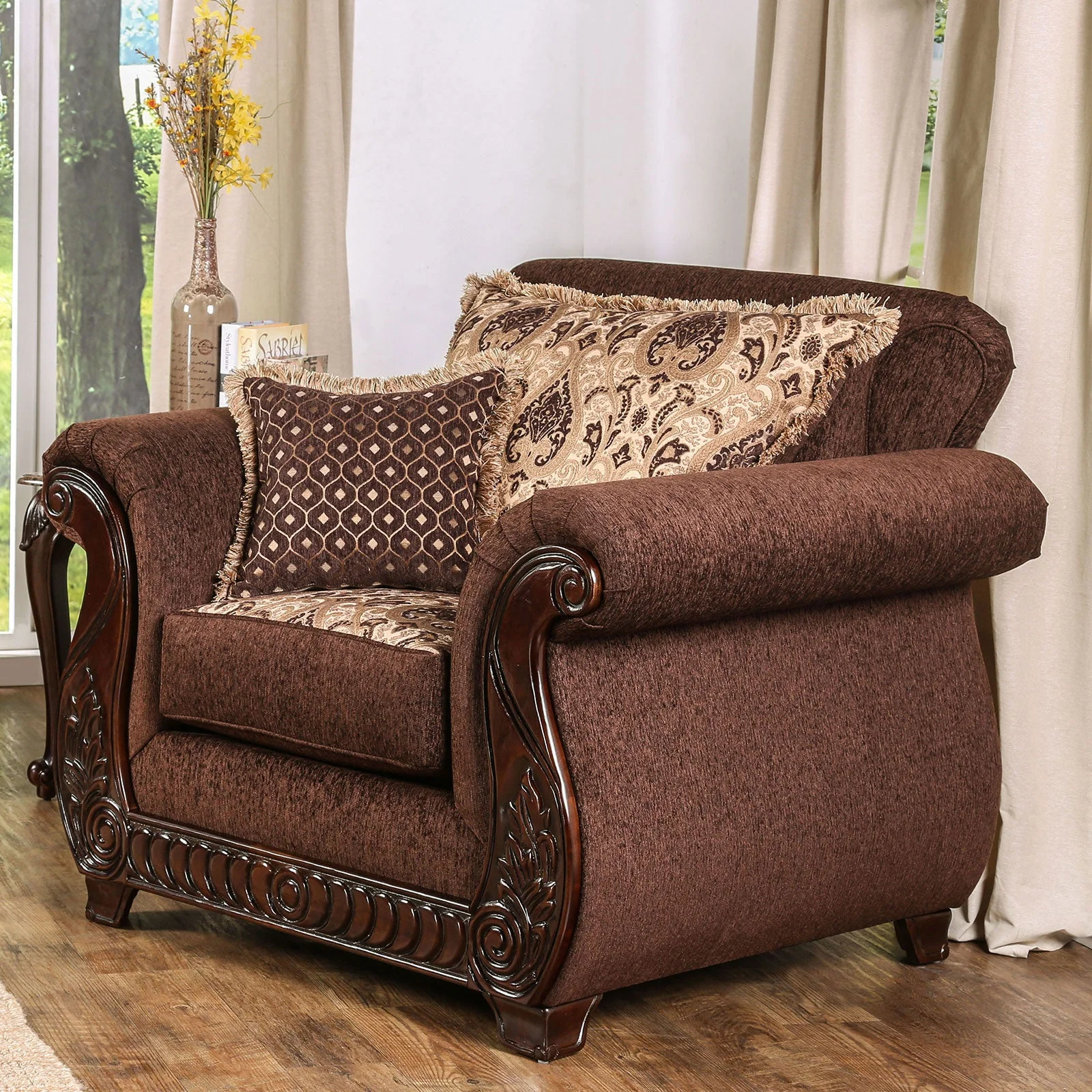 Tabitha Brown & Gold Stationary Sofa & Loveseat 2pc - Image 6