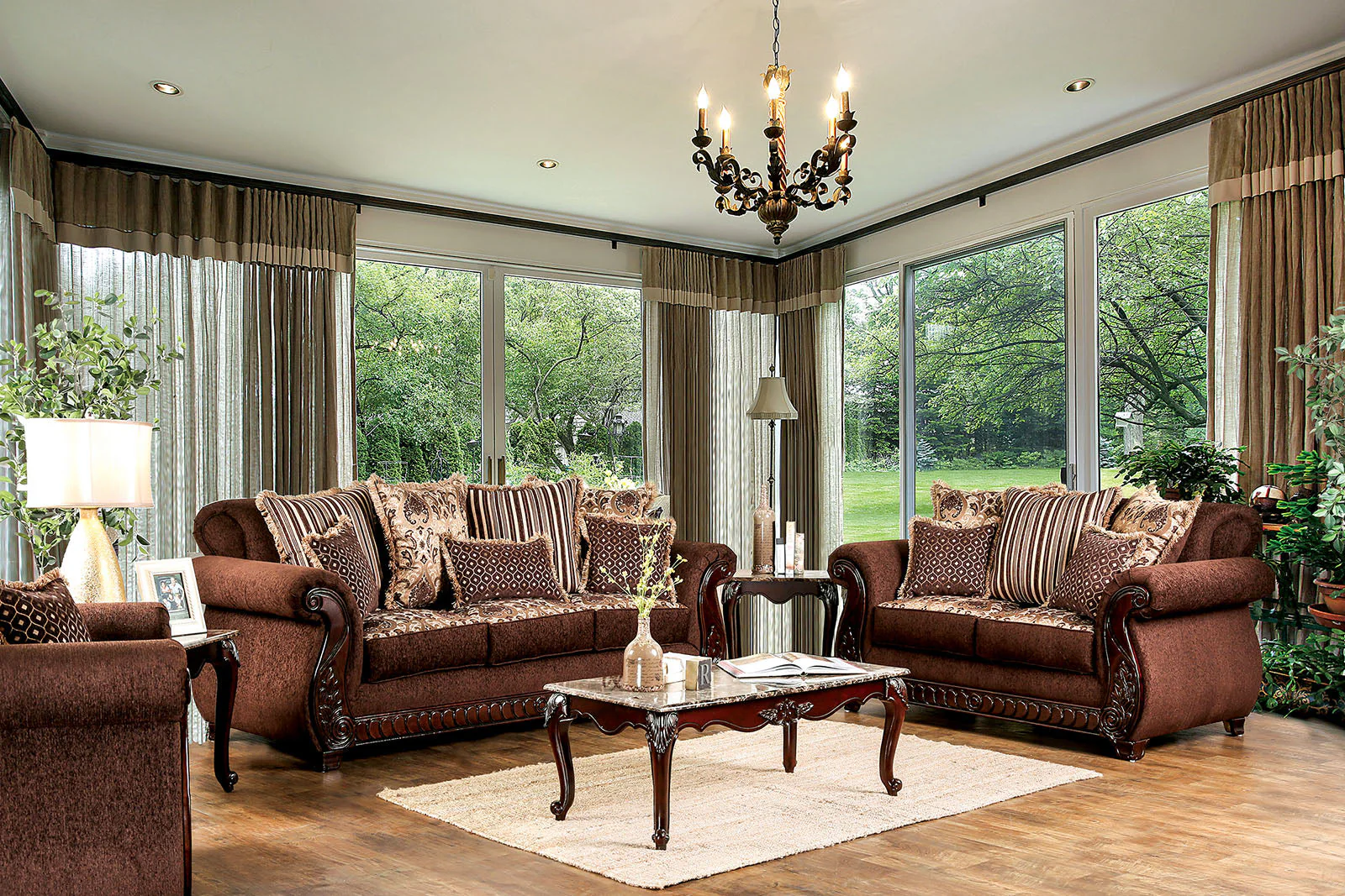 Tabitha Brown & Gold Stationary Sofa - Image 4
