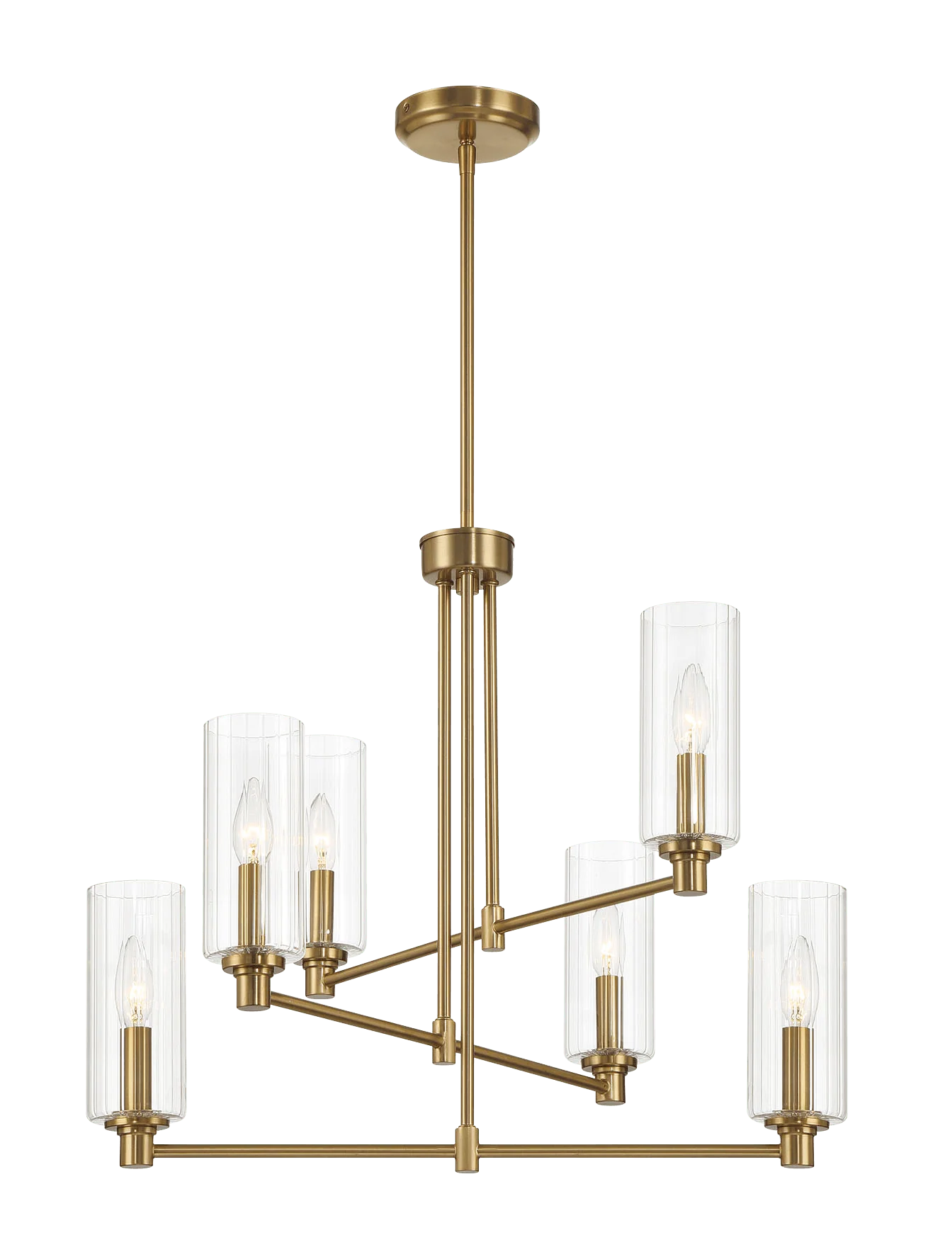 Timeless Six Lights Chandelier With Clear Ribbed Glass - Satin Brass - Image 2