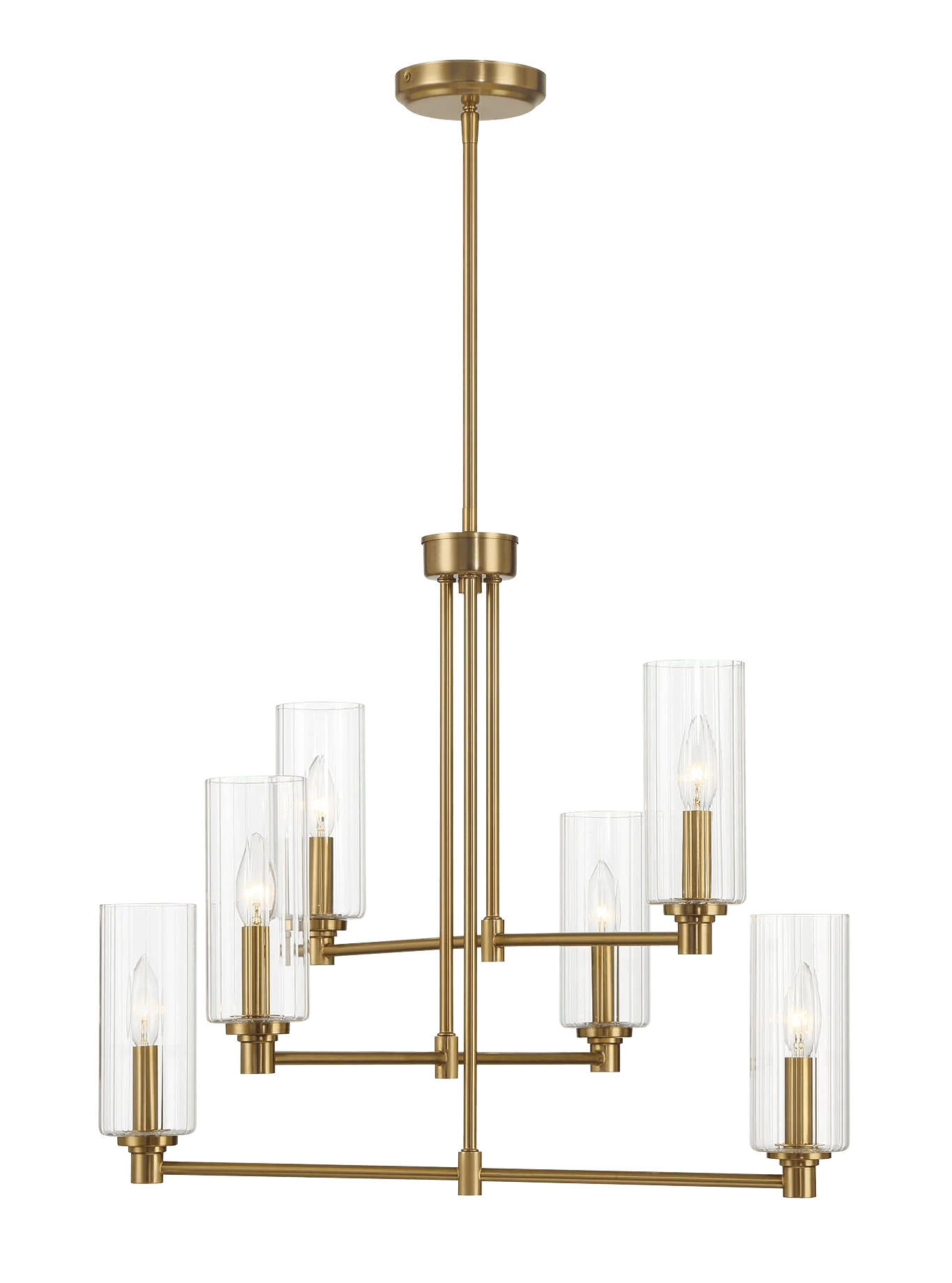 Timeless Six Lights Chandelier With Clear Ribbed Glass - Satin Brass - Image 3