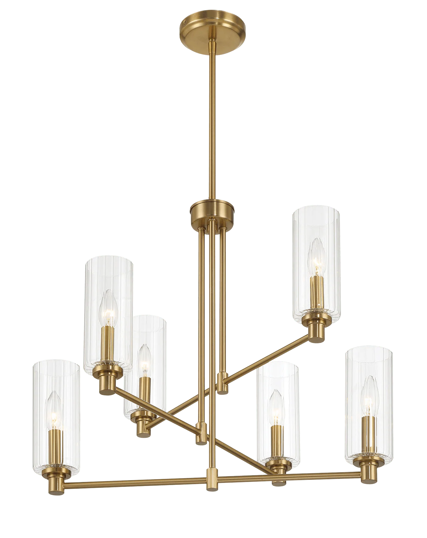 Timeless Six Lights Chandelier With Clear Ribbed Glass - Satin Brass - Image 4
