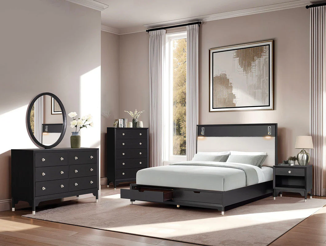 Torrance Black 5 Pc. Queen Bedroom Set w/ Chest (Storage FB)