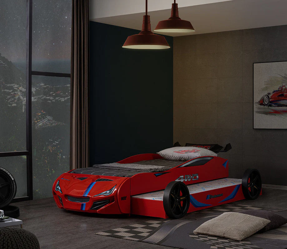 Tracklite Red Car Bed w/ Trundle - Image 2
