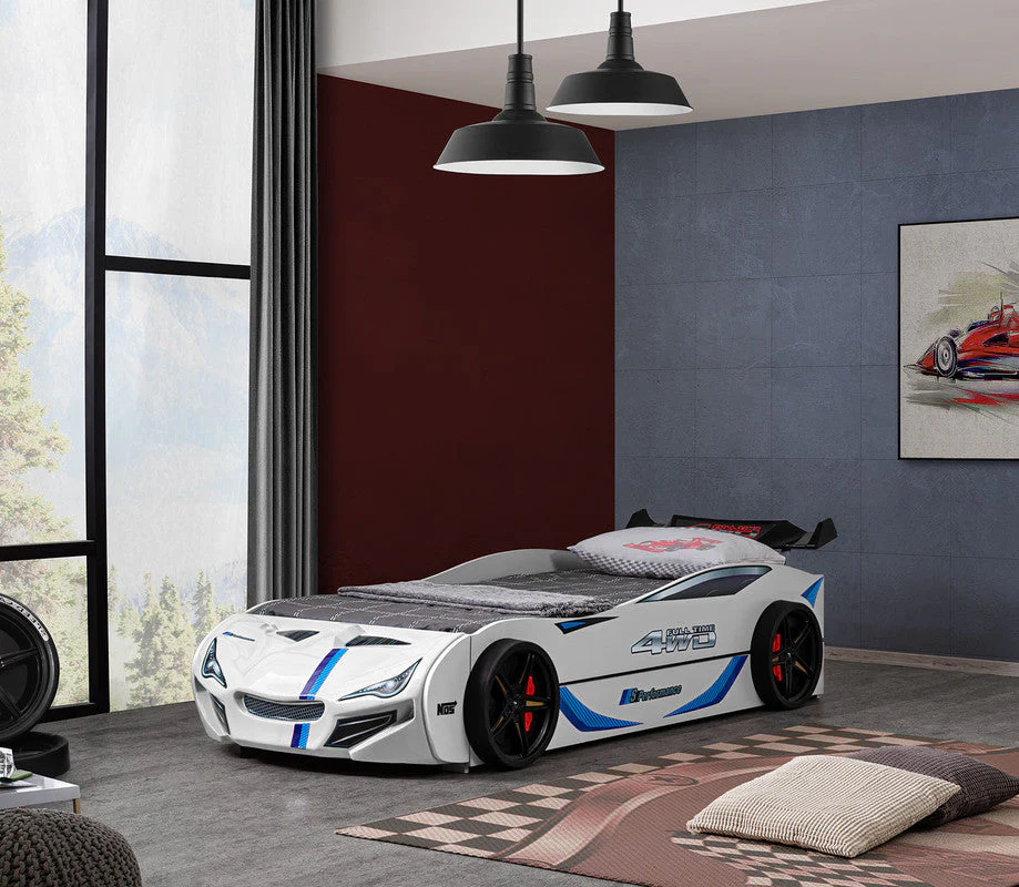 Tracklite White Car Bed w/ Trundle - Image 2