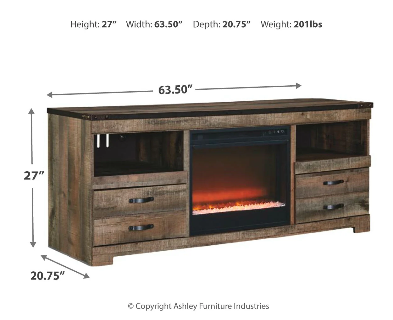 Trinell 63" TV Stand with Electric Fireplace - Image 8