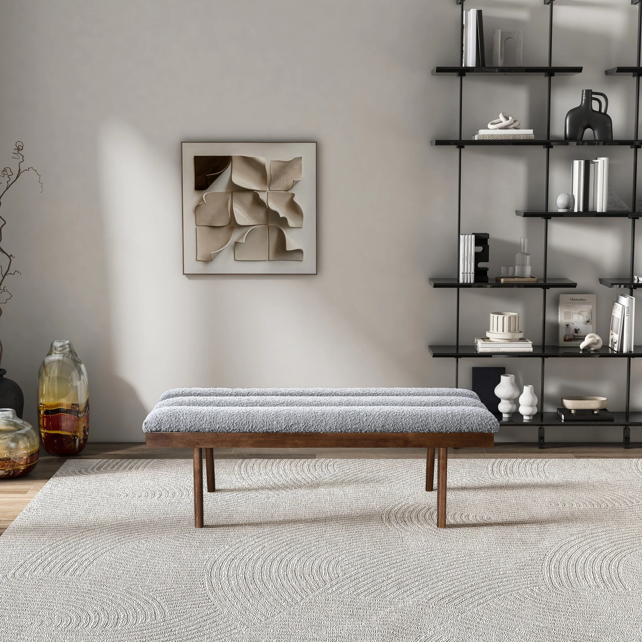 Troni Light Grey Boucle Bench - Image 2