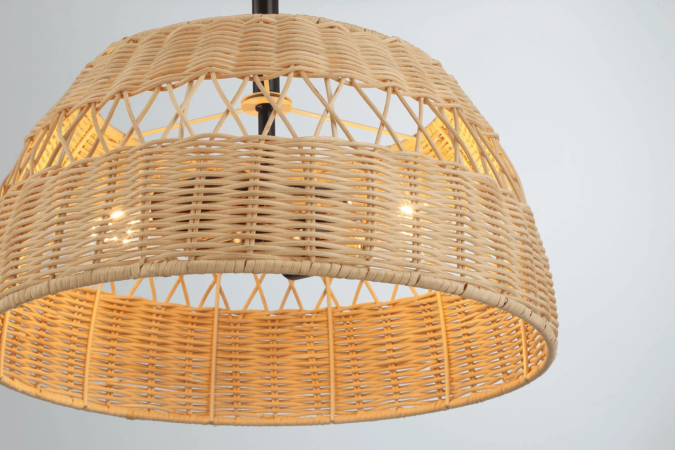 Twinkle Double Lights Semi Flush With Rattan Shade Black Metal Finish for Farmhouse Style - Image 5