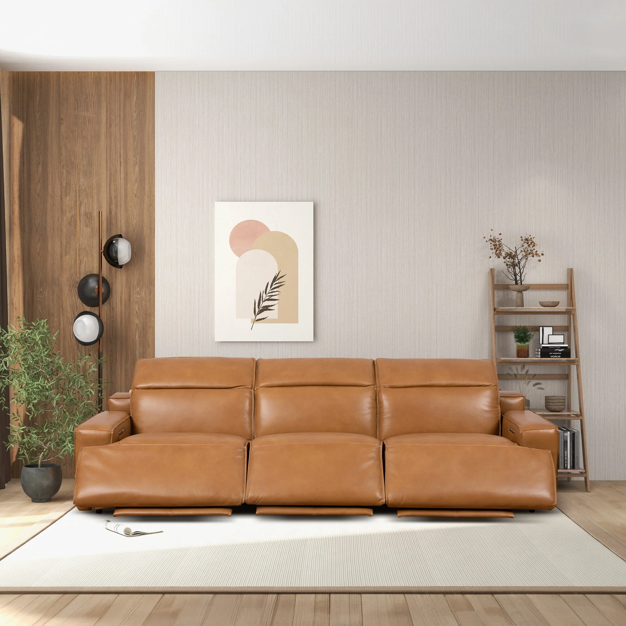 Urbana Triple PWR Recliner Sofa - Tan Leather - Image 7