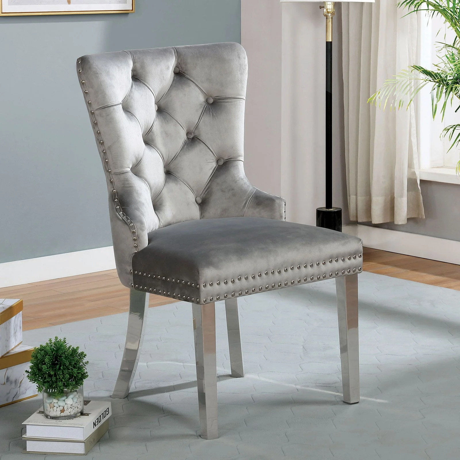 Valdevers Chrome & Gray 7pc Dining Room Set - Image 6