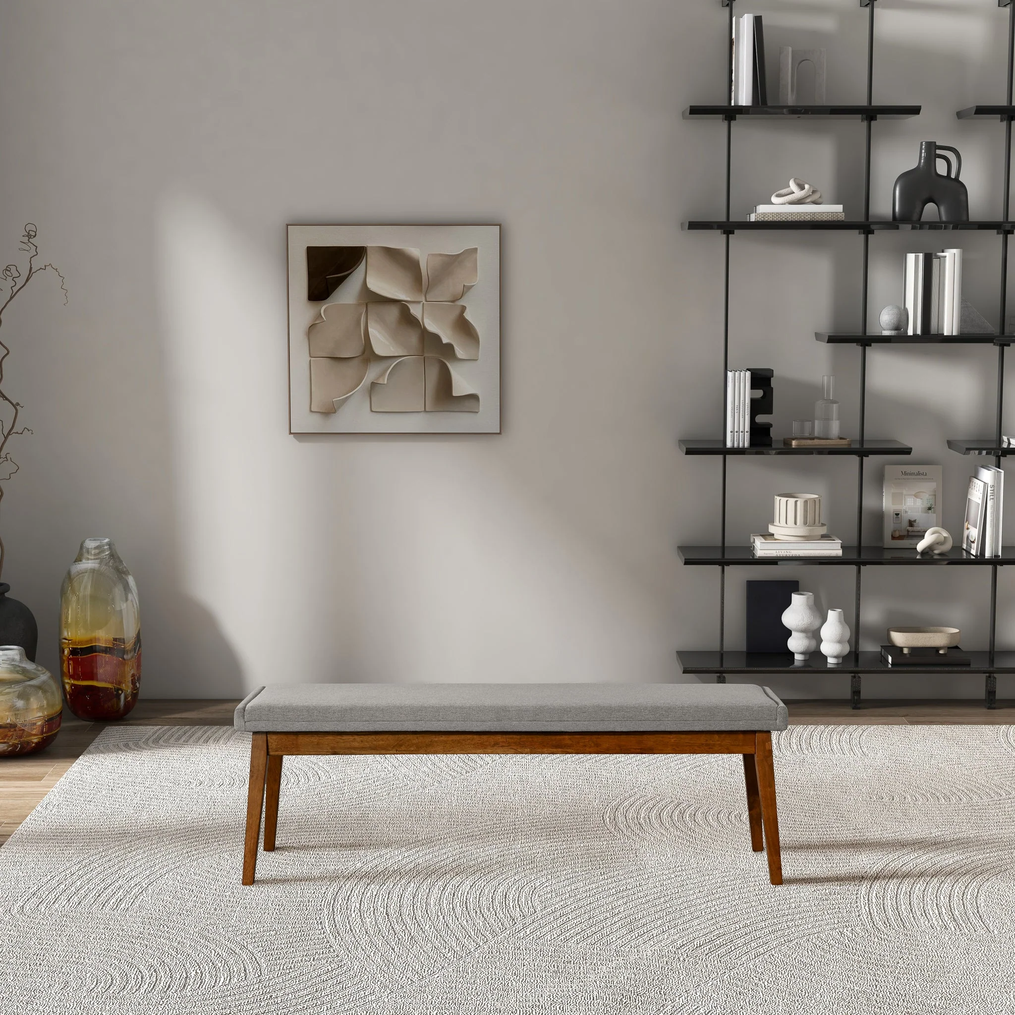 Warren Bench in Ash Grey Fabric - Image 3