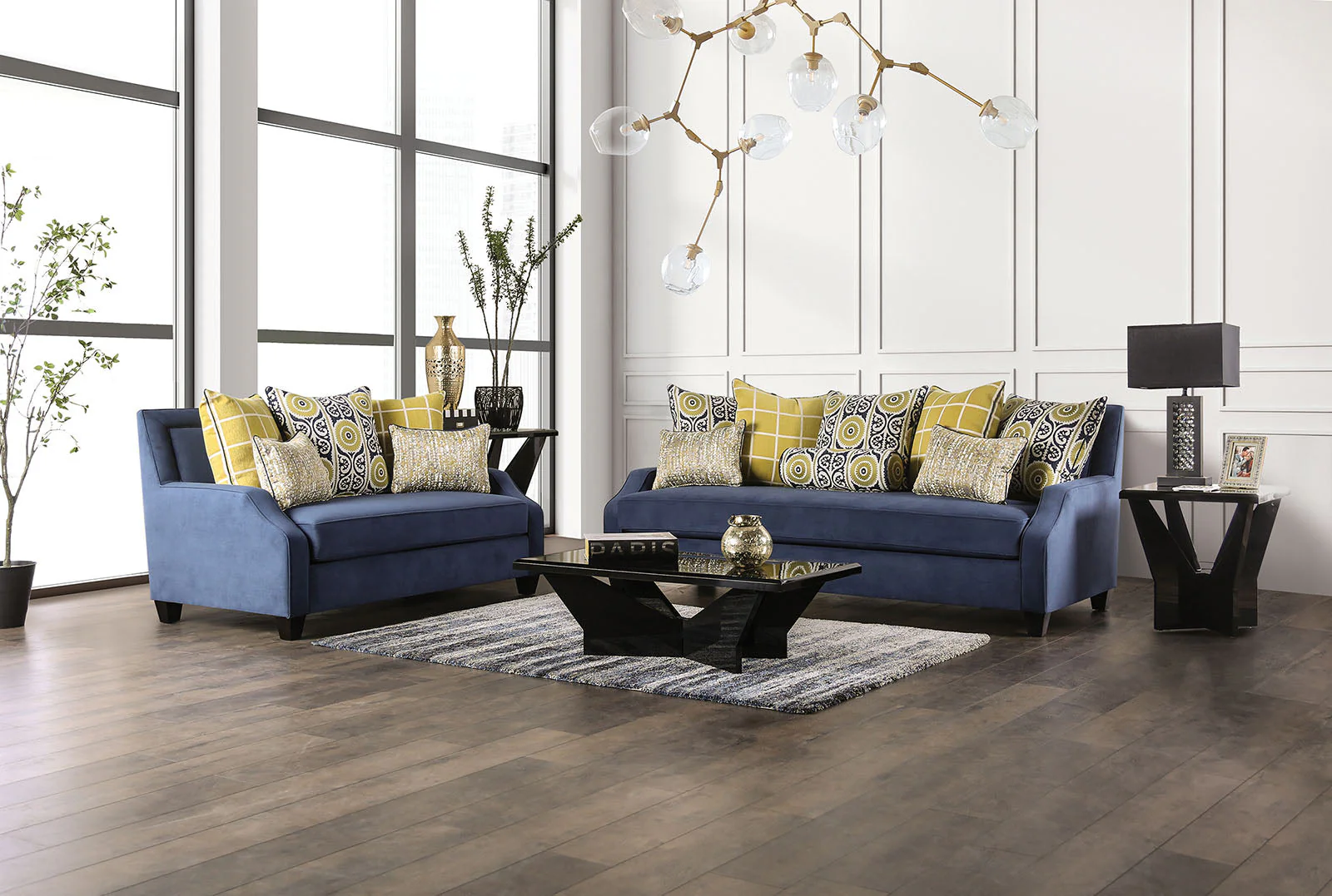 West brompton Navy/Yellow Loveseat - Image 8