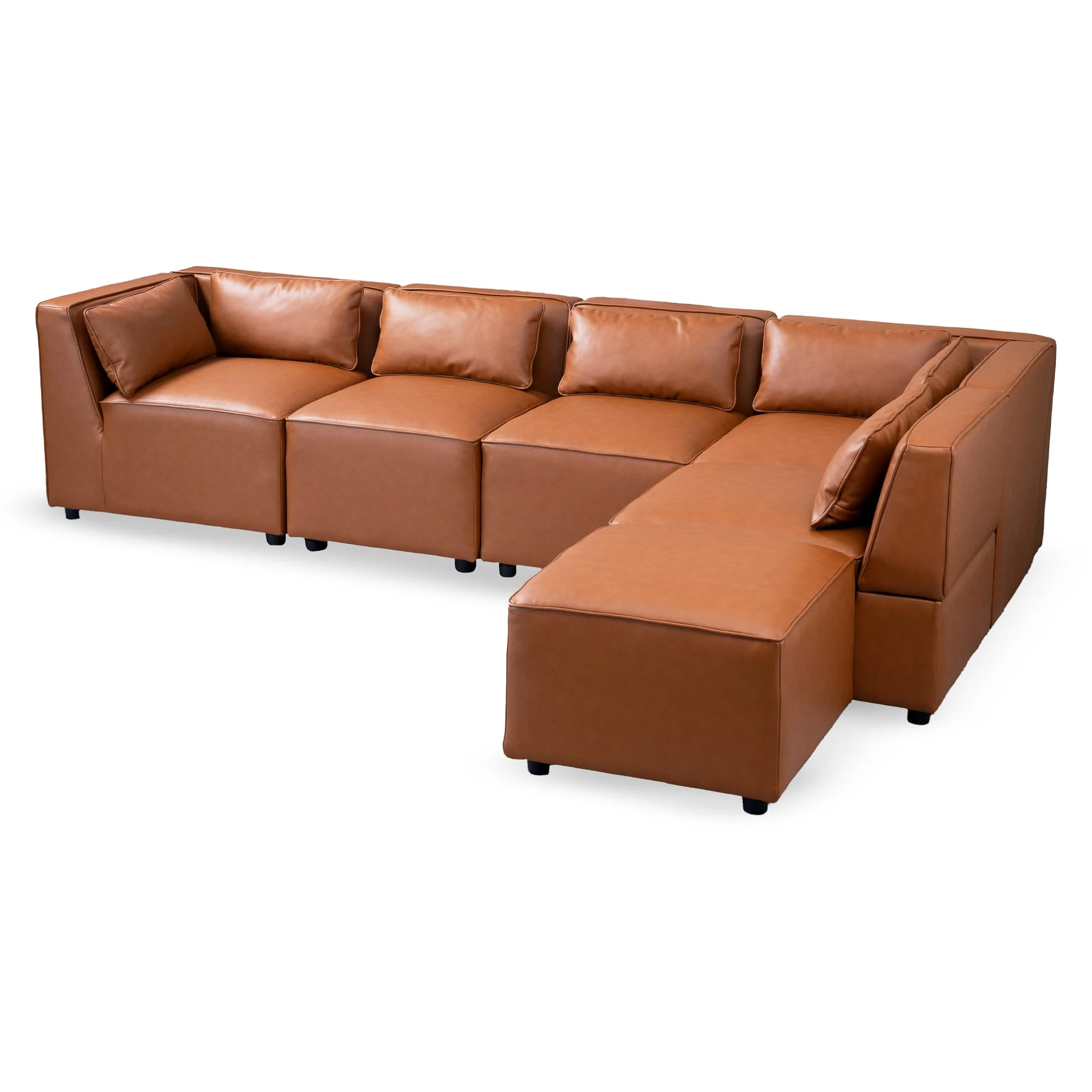 Wexford Cognac Vegan Leather Modular Sofa - Image 4