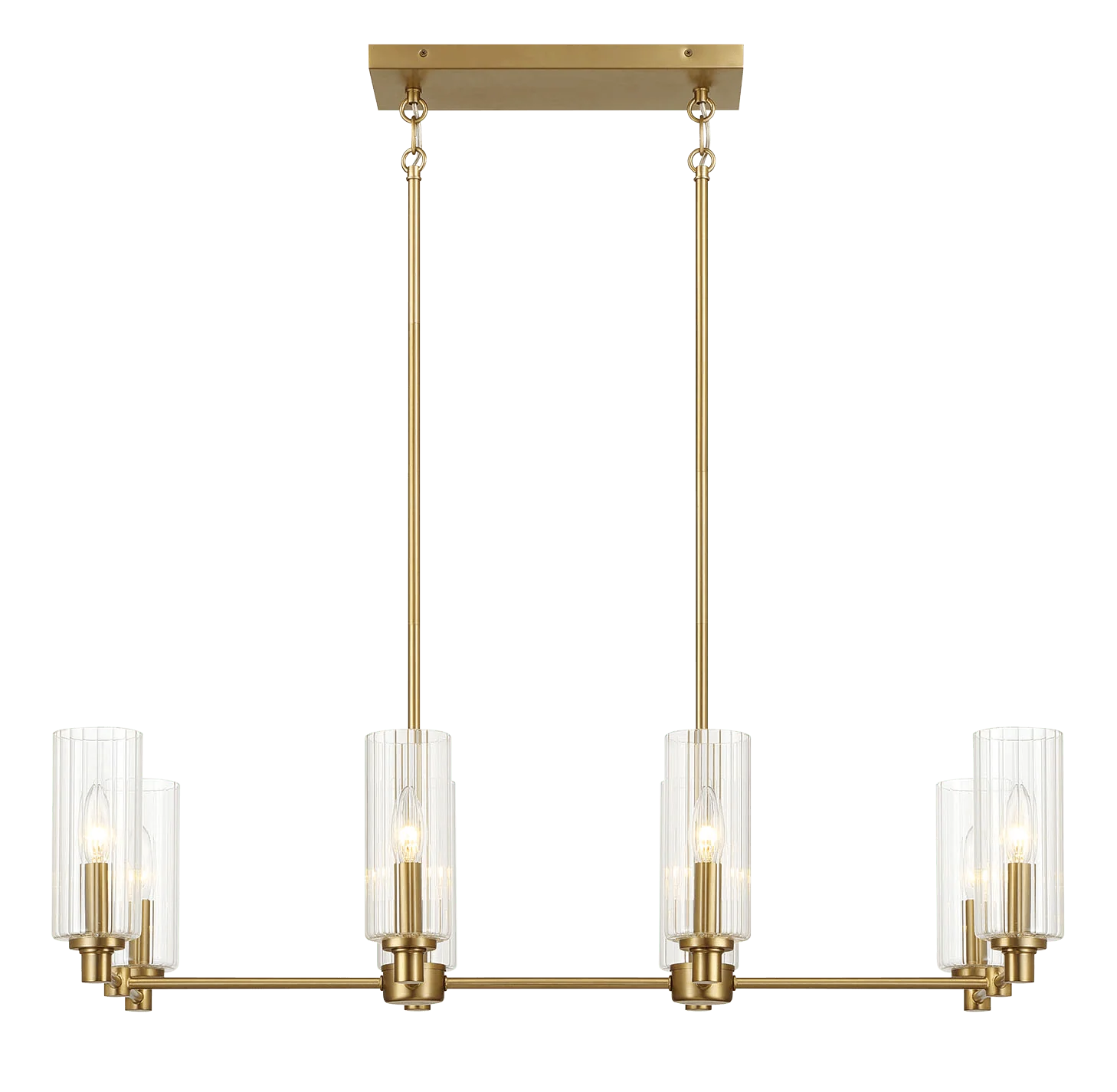 Willow Eight Lights Island With Clear Ribbed Glass Pendant Lamp - Satin Brass - Image 3
