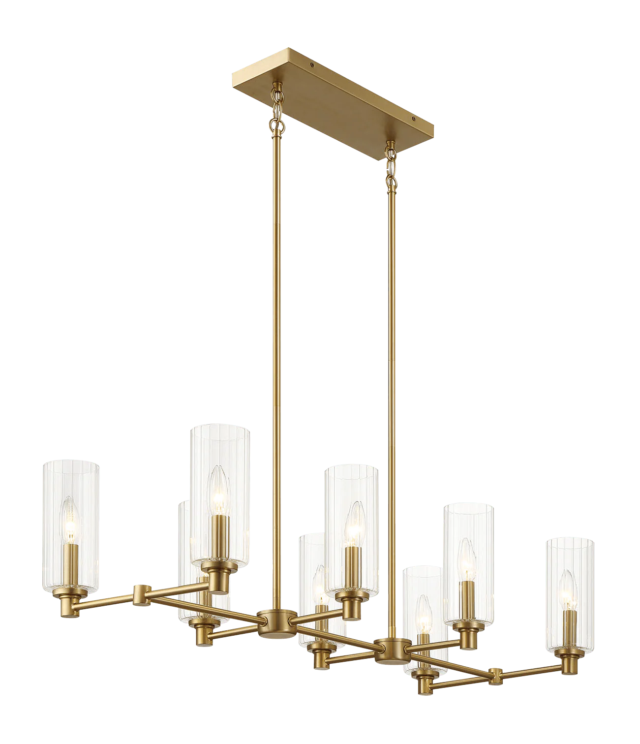 Willow Eight Lights Island With Clear Ribbed Glass Pendant Lamp - Satin Brass - Image 4