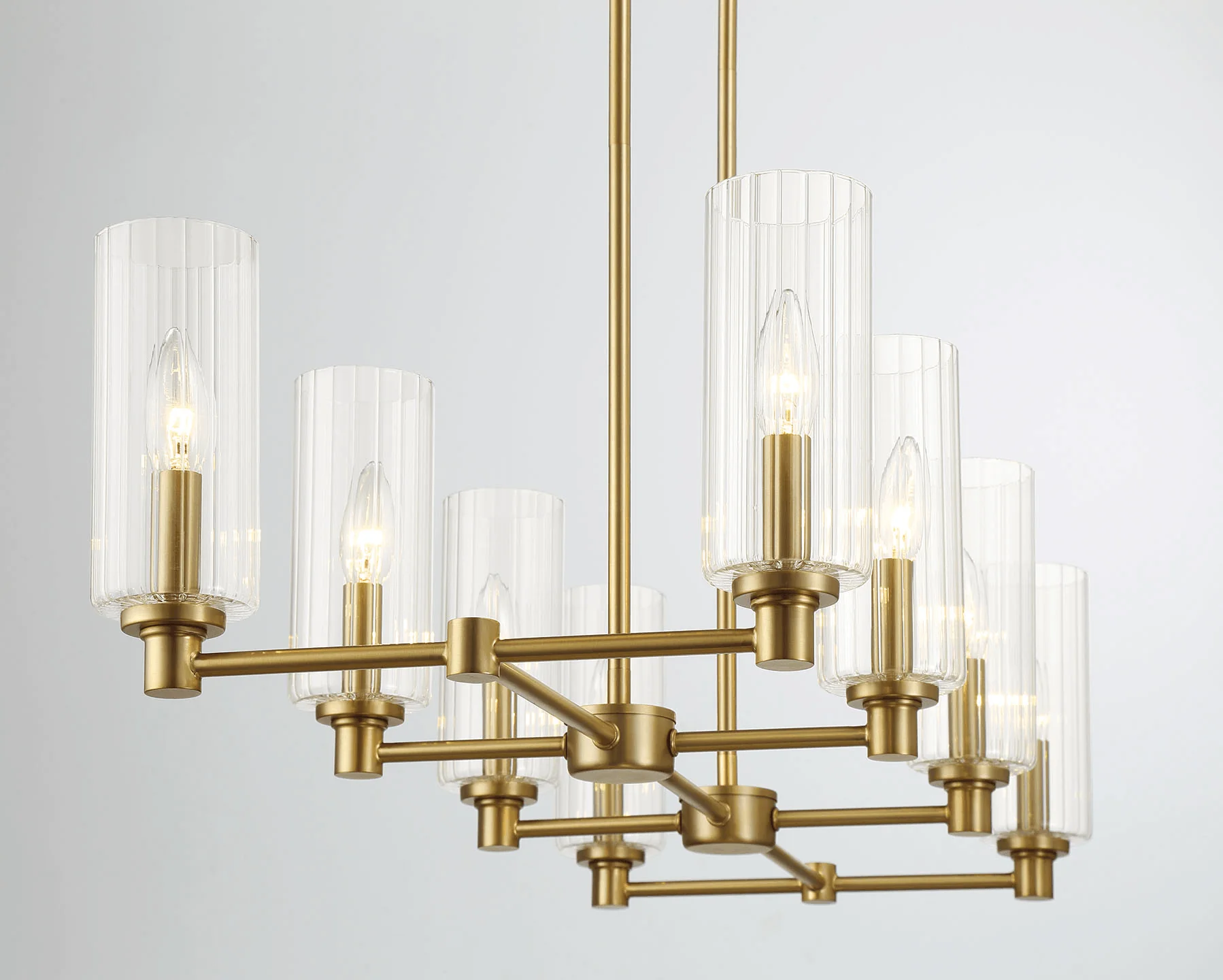 Willow Eight Lights Island With Clear Ribbed Glass Pendant Lamp - Satin Brass - Image 5