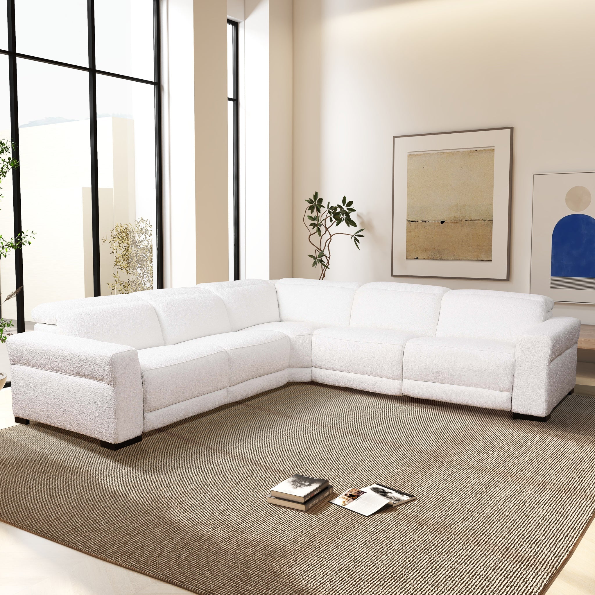 Yohan Reclining Sectional Sofa - White Boucle - Image 4