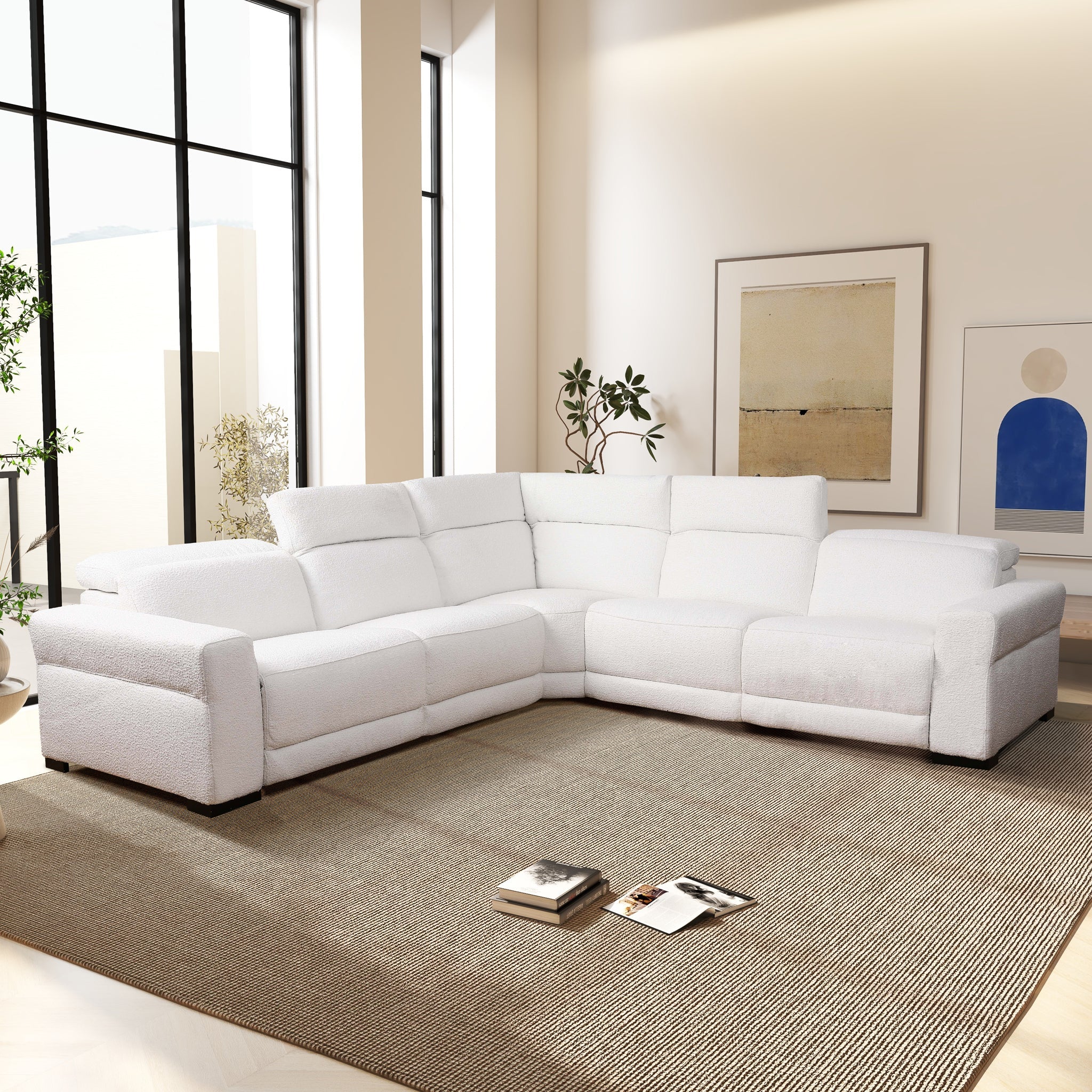 Yohan Reclining Sectional Sofa - White Boucle - Image 5