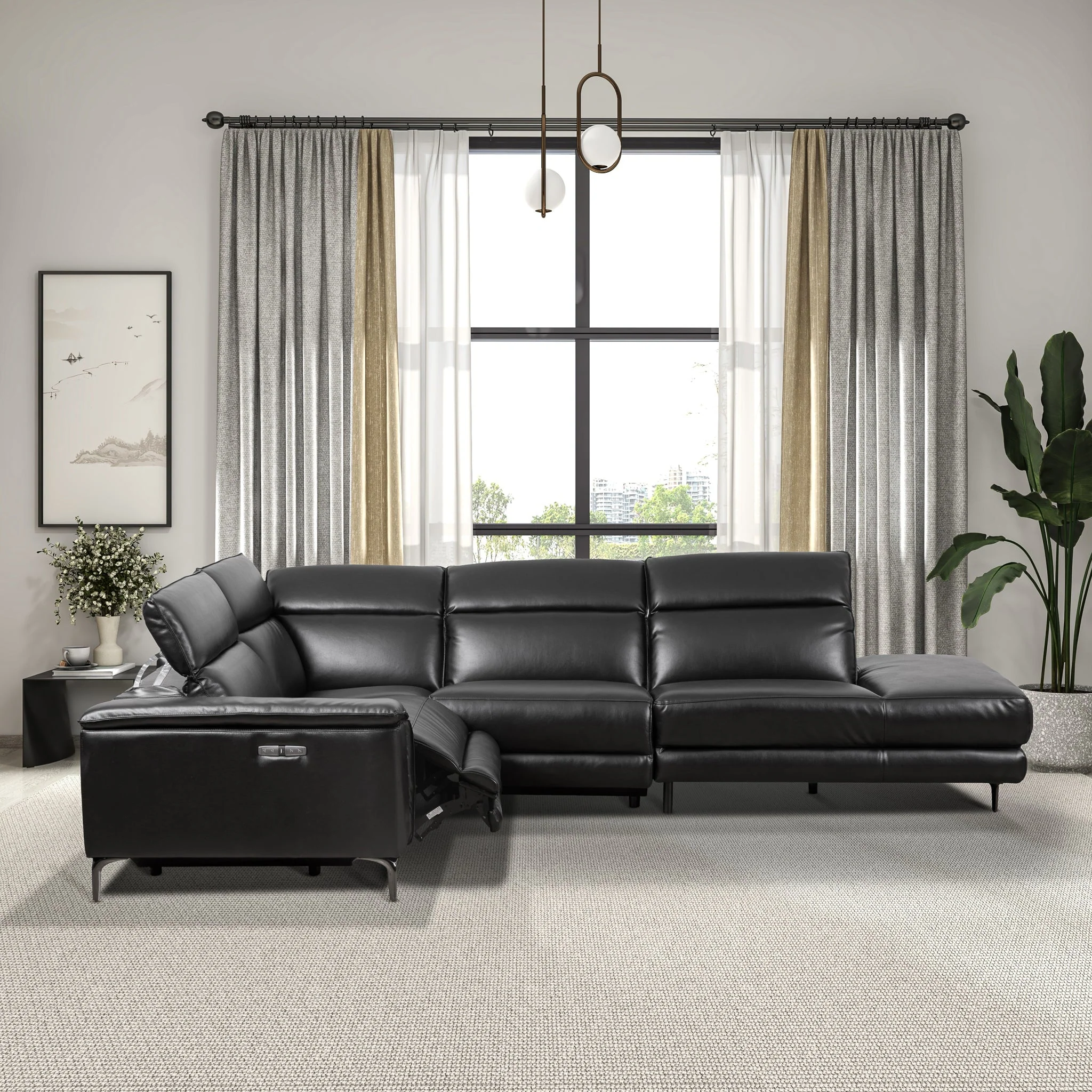 Zander Reclining Sectional Sofa - Black PU - Image 3