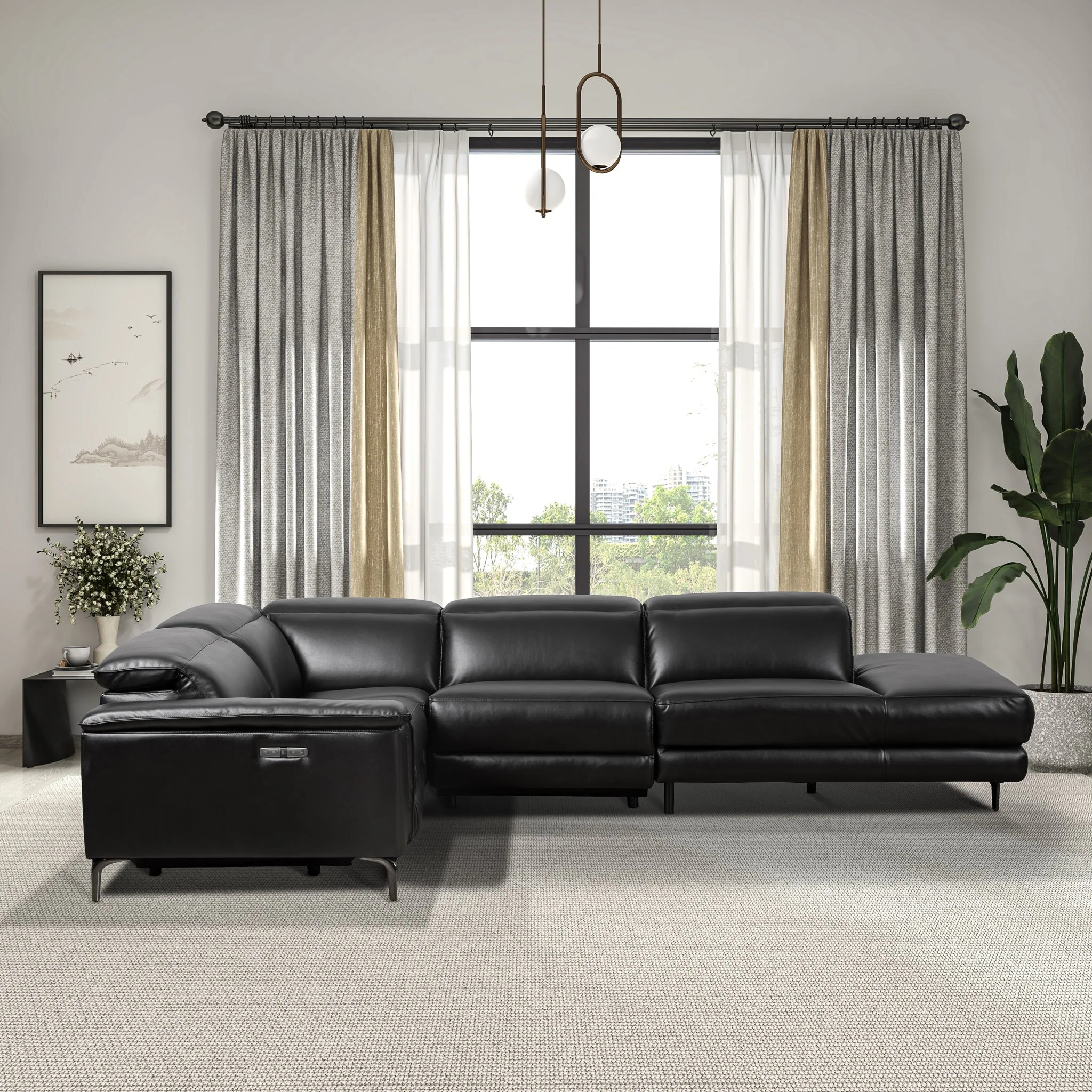 Zander Reclining Sectional Sofa - Black PU - Image 4