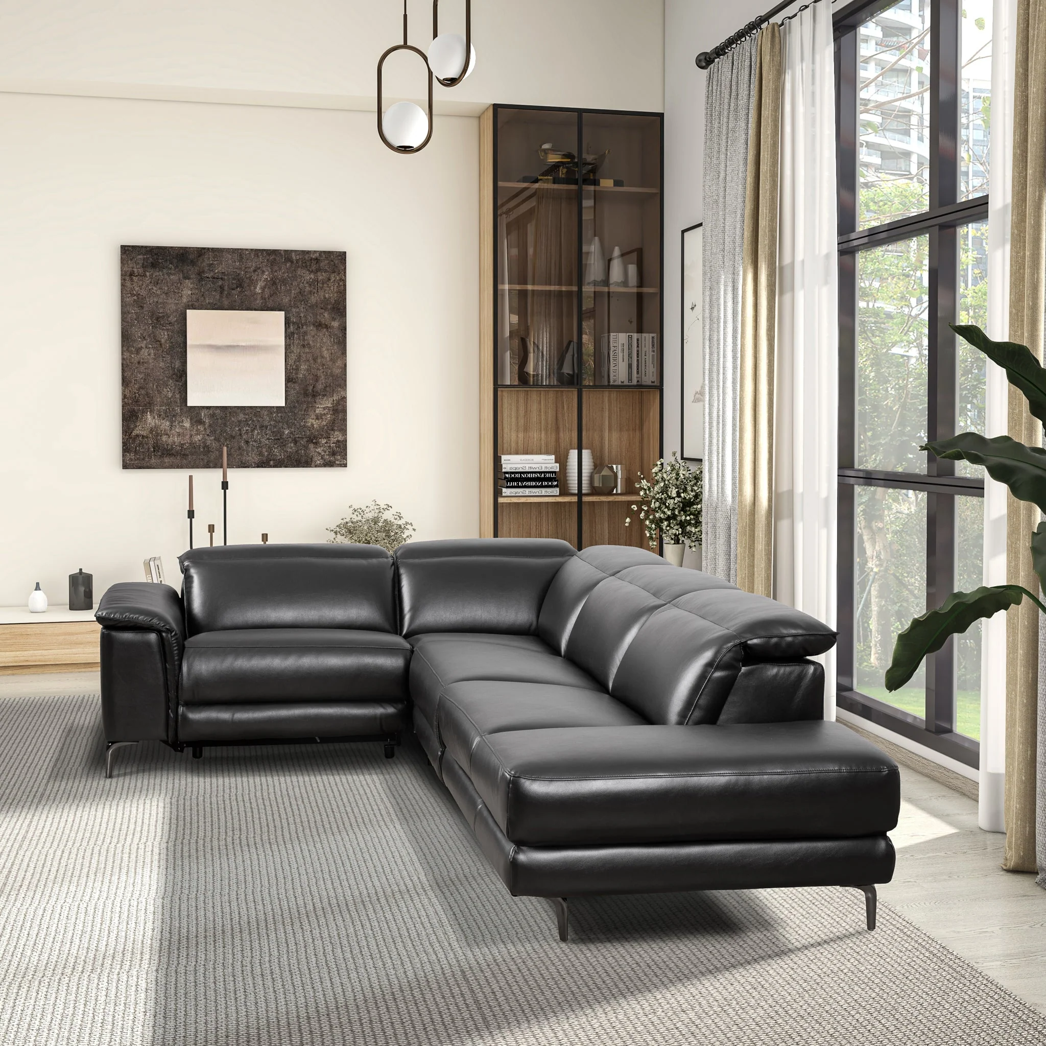 Zander Reclining Sectional Sofa - Black PU - Image 5