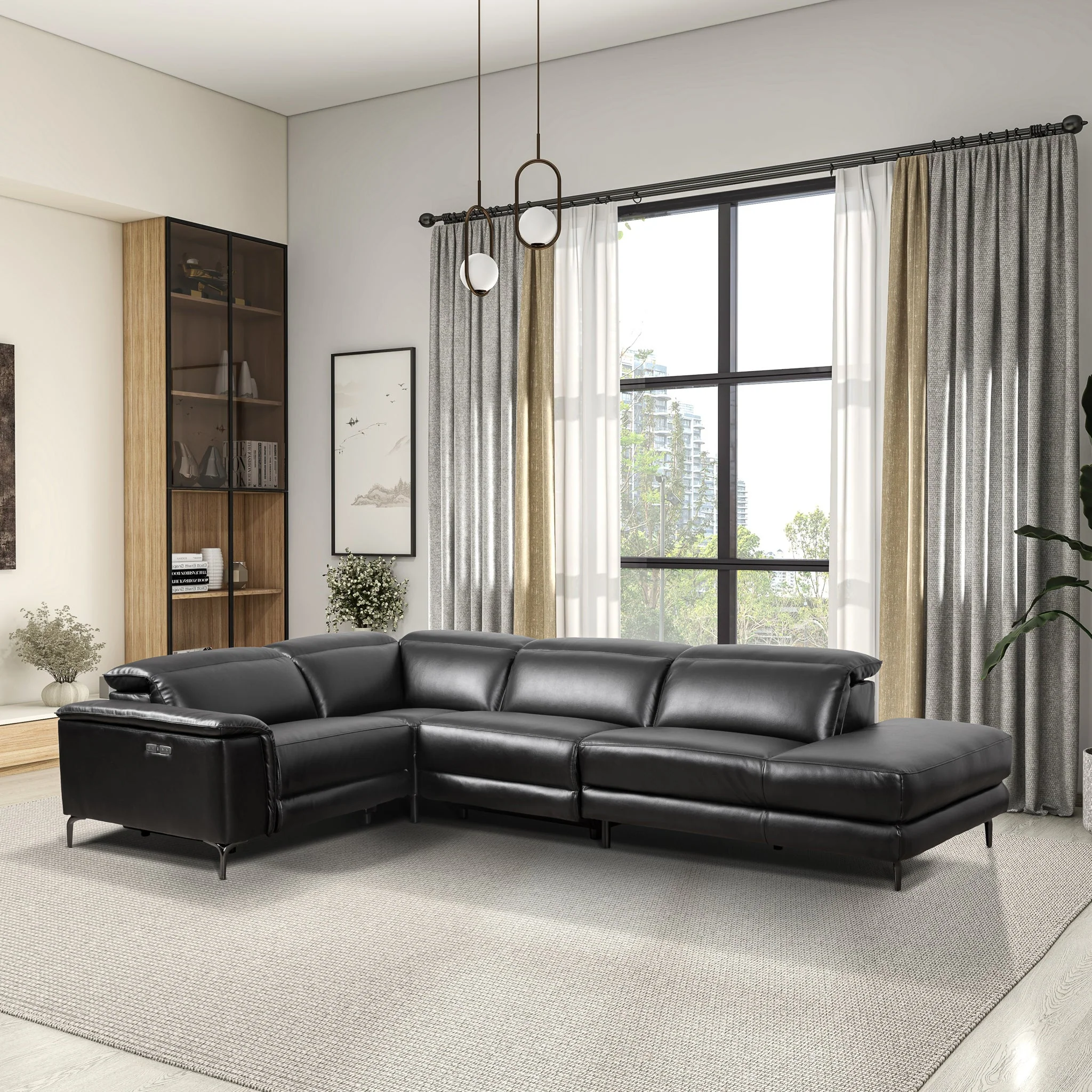 Zander Reclining Sectional Sofa - Black PU - Image 6